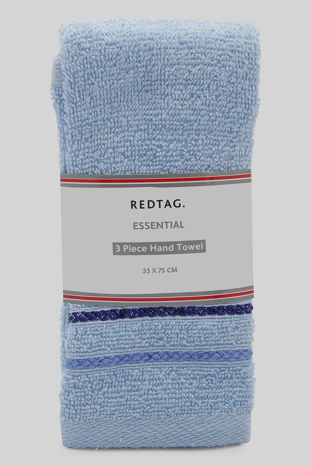 Redtag-Blue-Hand-Towel-(3Pc-Set)-Category:Towels,-Colour:Blue,-Deals:New-In,-Filter:Home-Bathroom,-HMW-BAC-Towels,-New-In-HMW-BAC,-Non-Sale,-Section:Homewares,-W22O-Home-Bathroom-