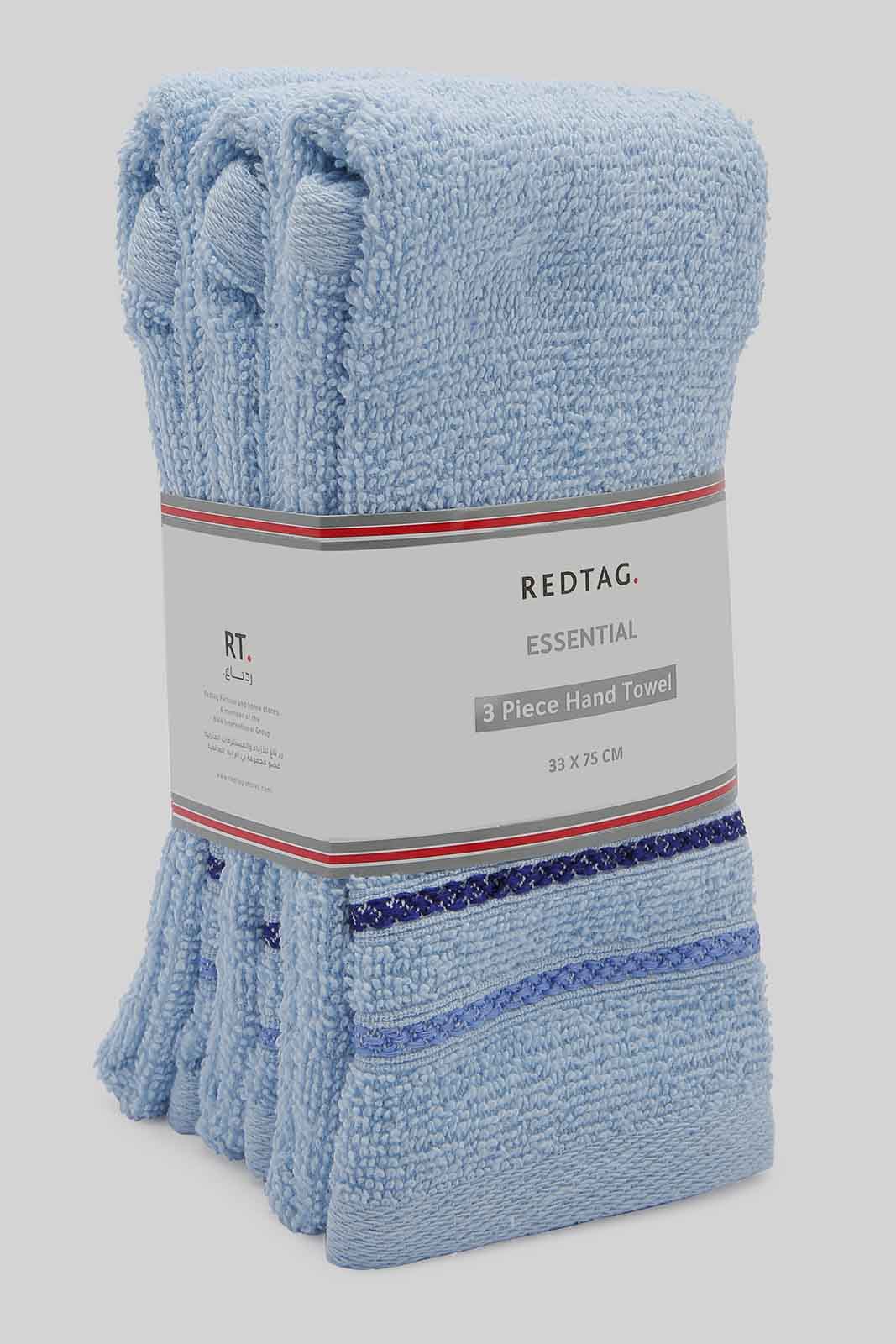 Redtag-Blue-Hand-Towel-(3Pc-Set)-Category:Towels,-Colour:Blue,-Deals:New-In,-Filter:Home-Bathroom,-HMW-BAC-Towels,-New-In-HMW-BAC,-Non-Sale,-Section:Homewares,-W22O-Home-Bathroom-