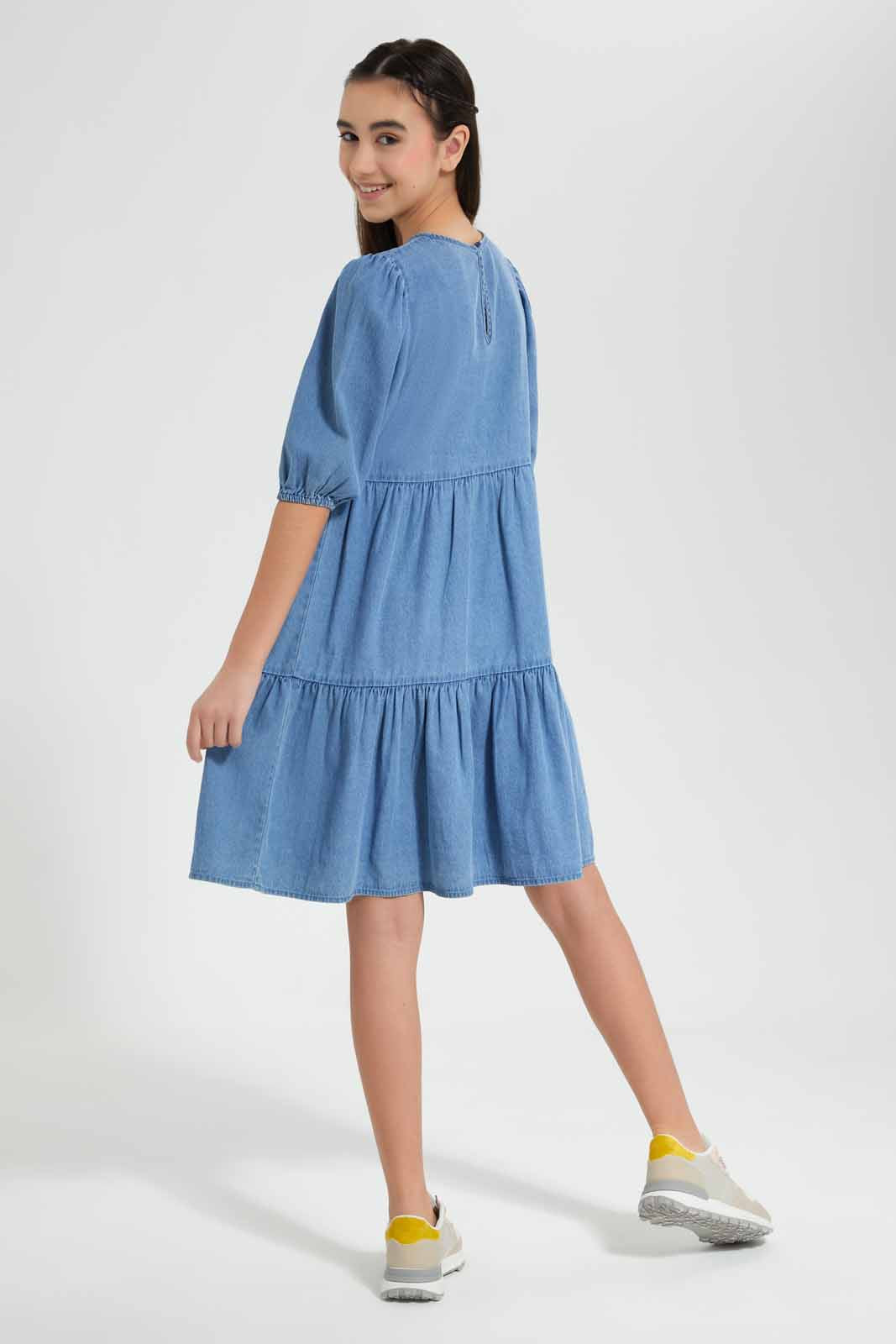 Redtag-Denim-Tiered-Dress-Category:Dresses,-Colour:Blue,-Deals:New-In,-Filter:Senior-Girls-(9-to-14-Yrs),-GSR-Dresses,-New-In-GSR-APL,-Non-Sale,-Section:Girls-(0-to-14Yrs),-W22O-Senior-Girls-9 to 14 Years