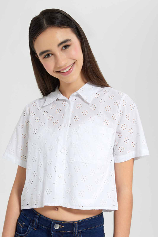 Redtag-White-Chiffly-Crop-Shirt-Category:Blouses,-Colour:White,-Deals:New-In,-Filter:Senior-Girls-(9-to-14-Yrs),-GSR-Blouses,-New-In-GSR-APL,-Non-Sale,-Section:Girls-(0-to-14Yrs),-W22O-Senior-Girls-9 to 14 Years