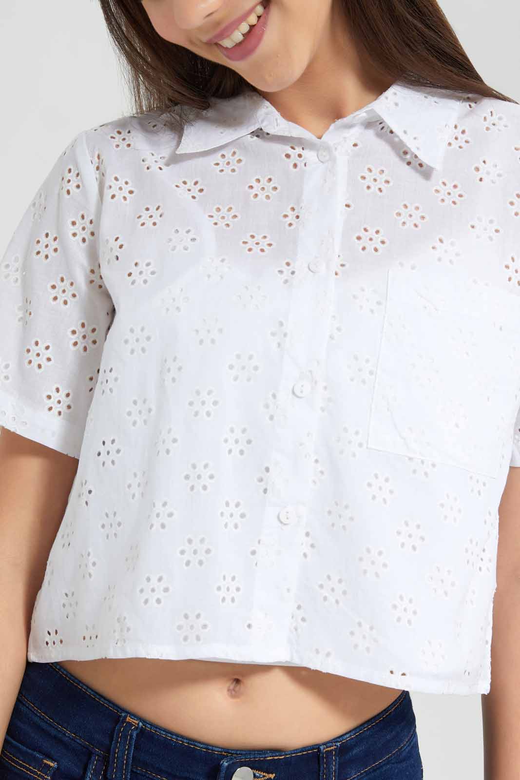 Redtag-White-Chiffly-Crop-Shirt-Category:Blouses,-Colour:White,-Deals:New-In,-Filter:Senior-Girls-(9-to-14-Yrs),-GSR-Blouses,-New-In-GSR-APL,-Non-Sale,-Section:Girls-(0-to-14Yrs),-W22O-Senior-Girls-9 to 14 Years
