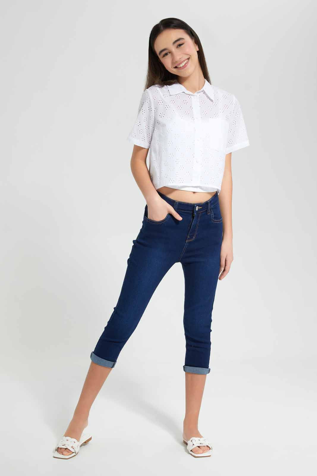 Redtag-White-Chiffly-Crop-Shirt-Category:Blouses,-Colour:White,-Deals:New-In,-Filter:Senior-Girls-(9-to-14-Yrs),-GSR-Blouses,-New-In-GSR-APL,-Non-Sale,-Section:Girls-(0-to-14Yrs),-W22O-Senior-Girls-9 to 14 Years