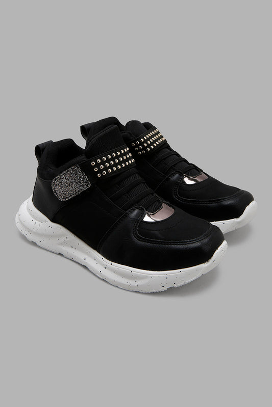 Redtag-Black-Print-Sole-High-Top-Sneaker-Category:Trainers,-Colour:Black,-Deals:New-In,-Filter:Girls-Footwear-(5-to-14-Yrs),-GSR-Trainers,-New-In-GSR-FOO,-Non-Sale,-Section:Girls-(0-to-14Yrs),-W22B-Senior-Girls-5 to 14 Years