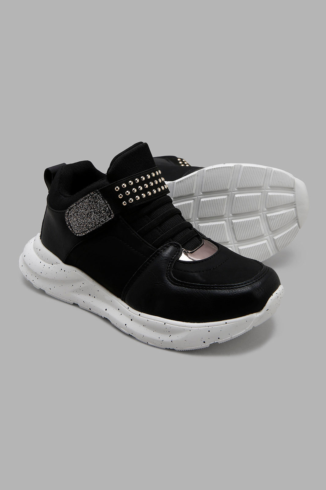 Redtag-Black-Print-Sole-High-Top-Sneaker-Category:Trainers,-Colour:Black,-Deals:New-In,-Filter:Girls-Footwear-(5-to-14-Yrs),-GSR-Trainers,-New-In-GSR-FOO,-Non-Sale,-Section:Girls-(0-to-14Yrs),-W22B-Senior-Girls-5 to 14 Years