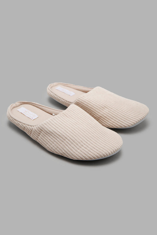 Redtag-Beige-Corduroy-Slipper-Category:Slippers,-CHR,-Colour:Beige,-Deals:New-In,-Filter:Women's-Footwear,-New-In-Women-FOO,-Non-Sale,-Section:Women,-W22A,-Women-Slippers-Women's-
