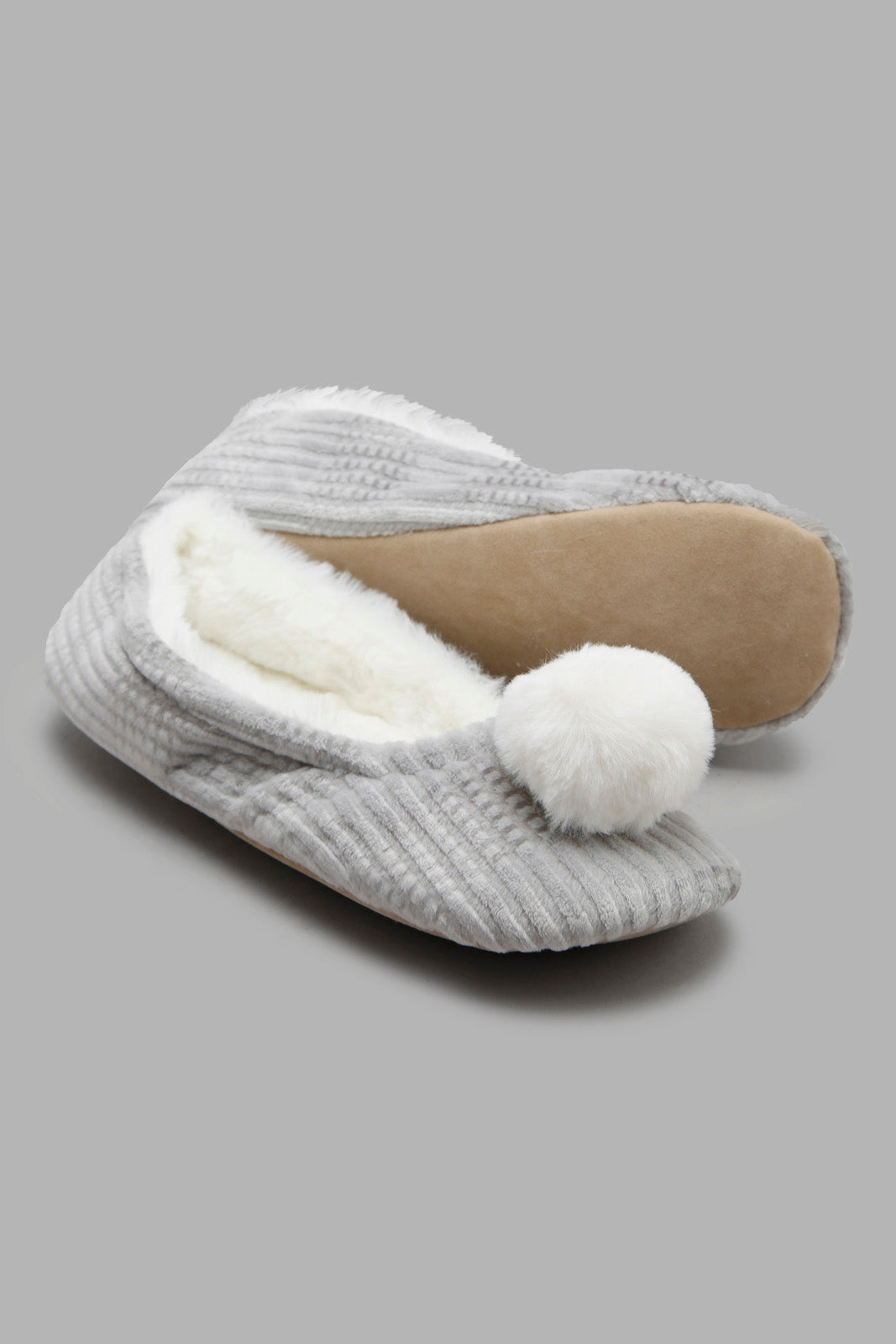 Redtag-Grey-Ballerina-Slipper-Category:Slippers,-CHR,-Colour:Grey,-Deals:New-In,-Filter:Women's-Footwear,-New-In-Women-FOO,-Non-Sale,-Section:Women,-W22A,-Women-Slippers-Women's-