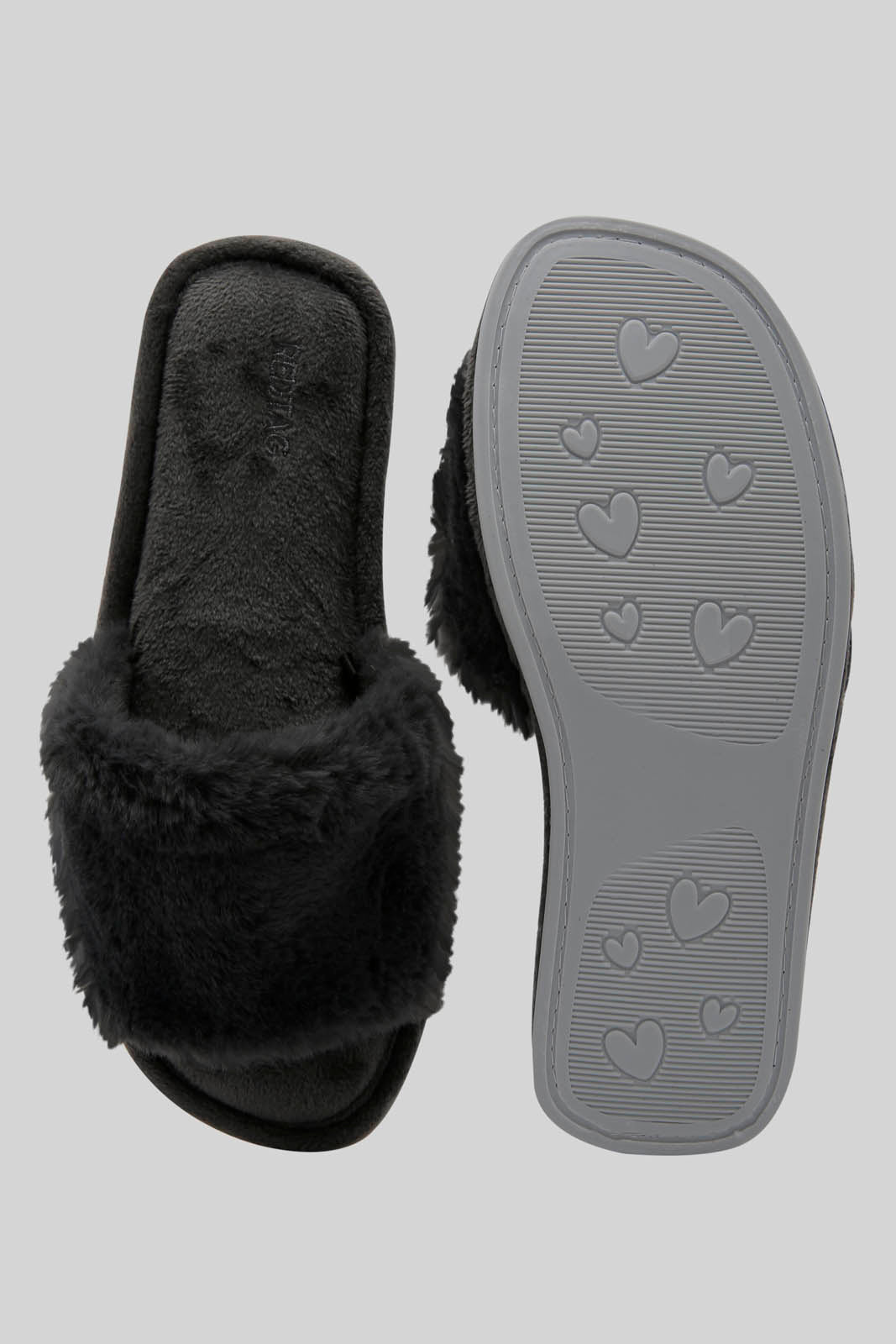 Redtag-Dark-Grey-Fur-Slipper-Category:Slippers,-Colour:Charcoal,-Deals:New-In,-Dept:Ladieswear,-Filter:Women's-Footwear,-New-In-Women-FOO,-Non-Sale,-Section:Women,-W22B,-Women-Slippers-Women's-
