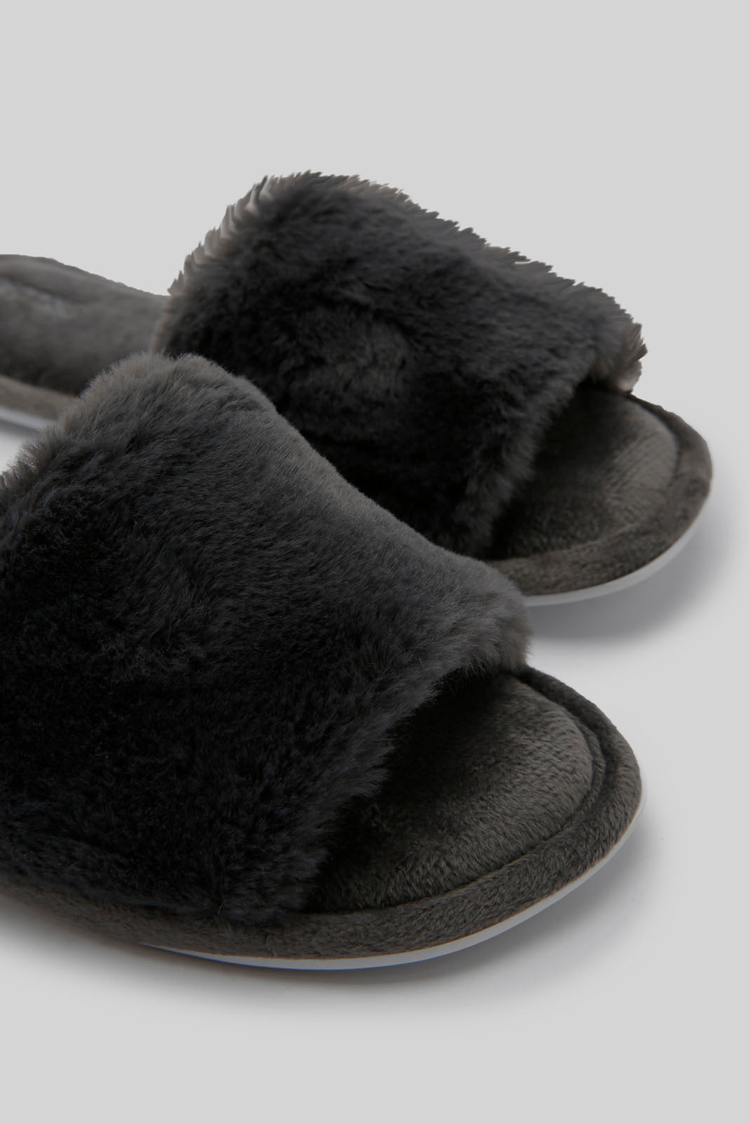 Redtag-Dark-Grey-Fur-Slipper-Category:Slippers,-Colour:Charcoal,-Deals:New-In,-Dept:Ladieswear,-Filter:Women's-Footwear,-New-In-Women-FOO,-Non-Sale,-Section:Women,-W22B,-Women-Slippers-Women's-