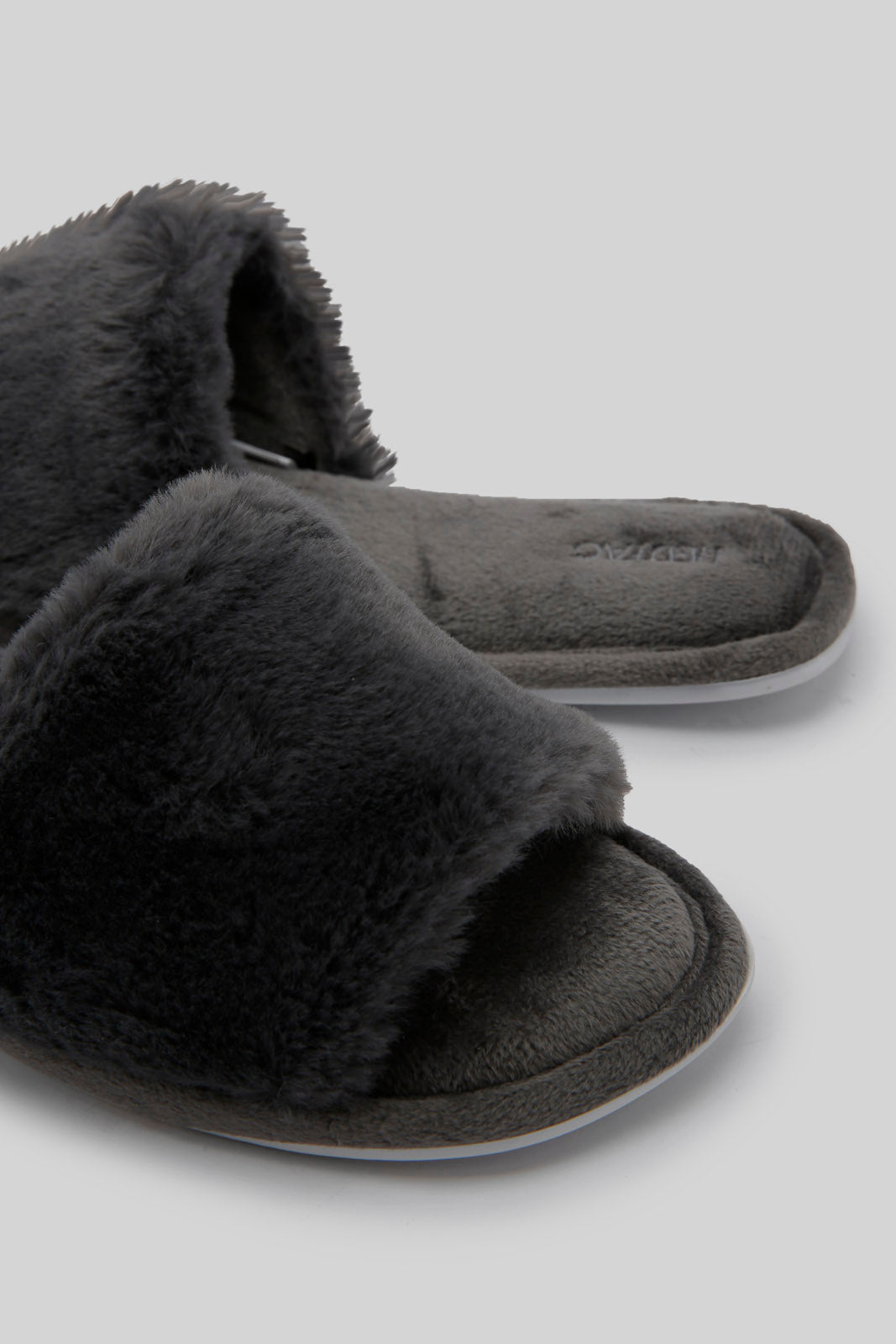 Redtag-Dark-Grey-Fur-Slipper-Category:Slippers,-Colour:Charcoal,-Deals:New-In,-Dept:Ladieswear,-Filter:Women's-Footwear,-New-In-Women-FOO,-Non-Sale,-Section:Women,-W22B,-Women-Slippers-Women's-