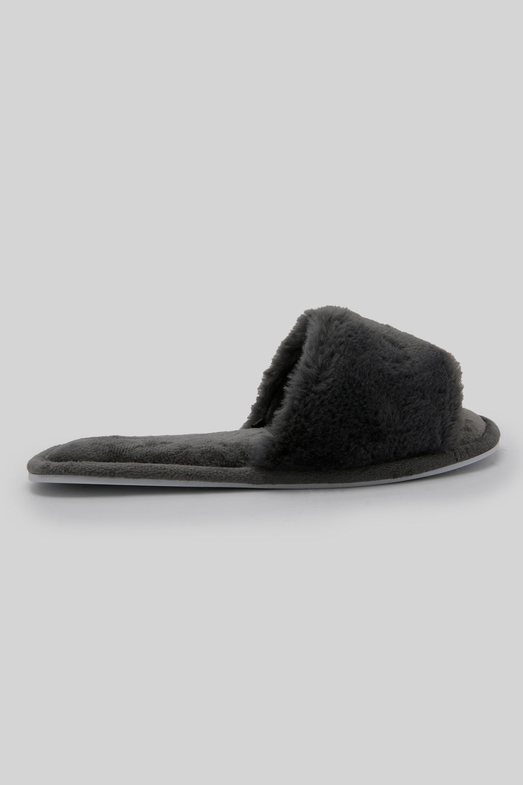 Redtag-Dark-Grey-Fur-Slipper-Category:Slippers,-Colour:Charcoal,-Deals:New-In,-Dept:Ladieswear,-Filter:Women's-Footwear,-New-In-Women-FOO,-Non-Sale,-Section:Women,-W22B,-Women-Slippers-Women's-