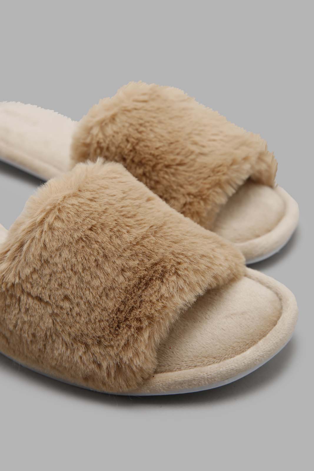 Redtag-Taupe-Fur-Slipper-Category:Slippers,-CHR,-Colour:Taupe,-Deals:New-In,-Filter:Women's-Footwear,-New-In-Women-FOO,-Non-Sale,-Section:Women,-W22A,-Women-Slippers-Women's-