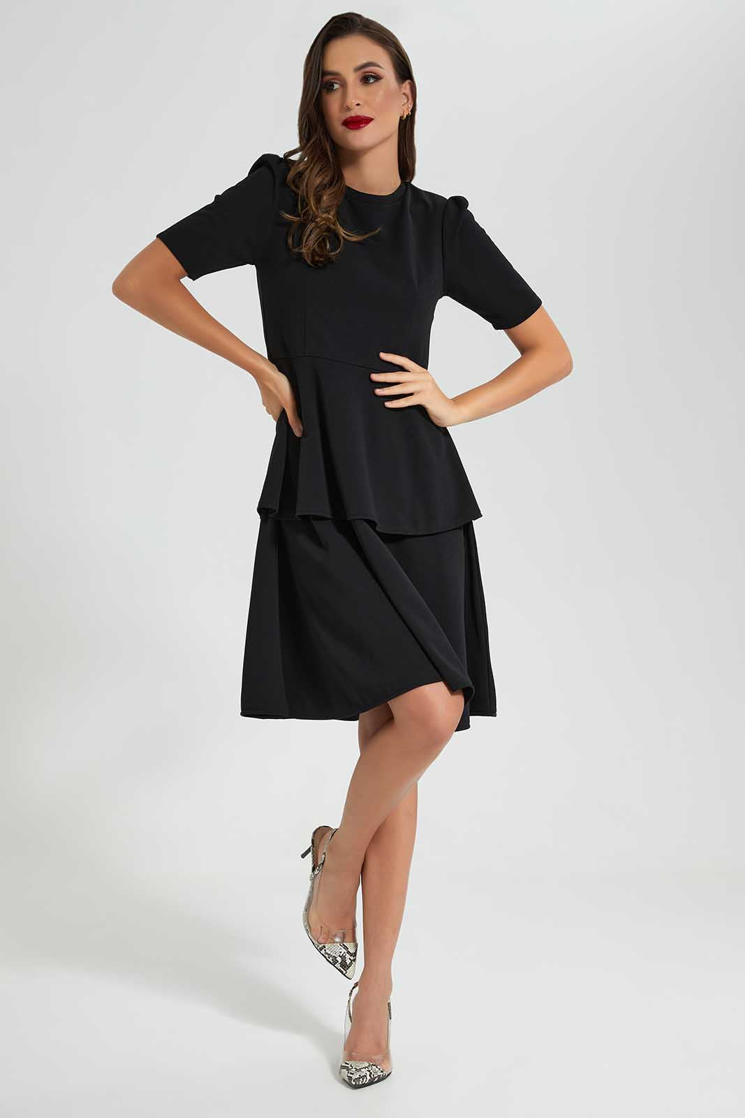 Redtag-Black-Tier-Dress-Category:Dresses,-Colour:Black,-Deals:New-In,-Filter:Women's-Clothing,-LDC,-LDC-Dresses,-New-In-LDC-APL,-Non-Sale,-Section:Women,-W22O-Women's-