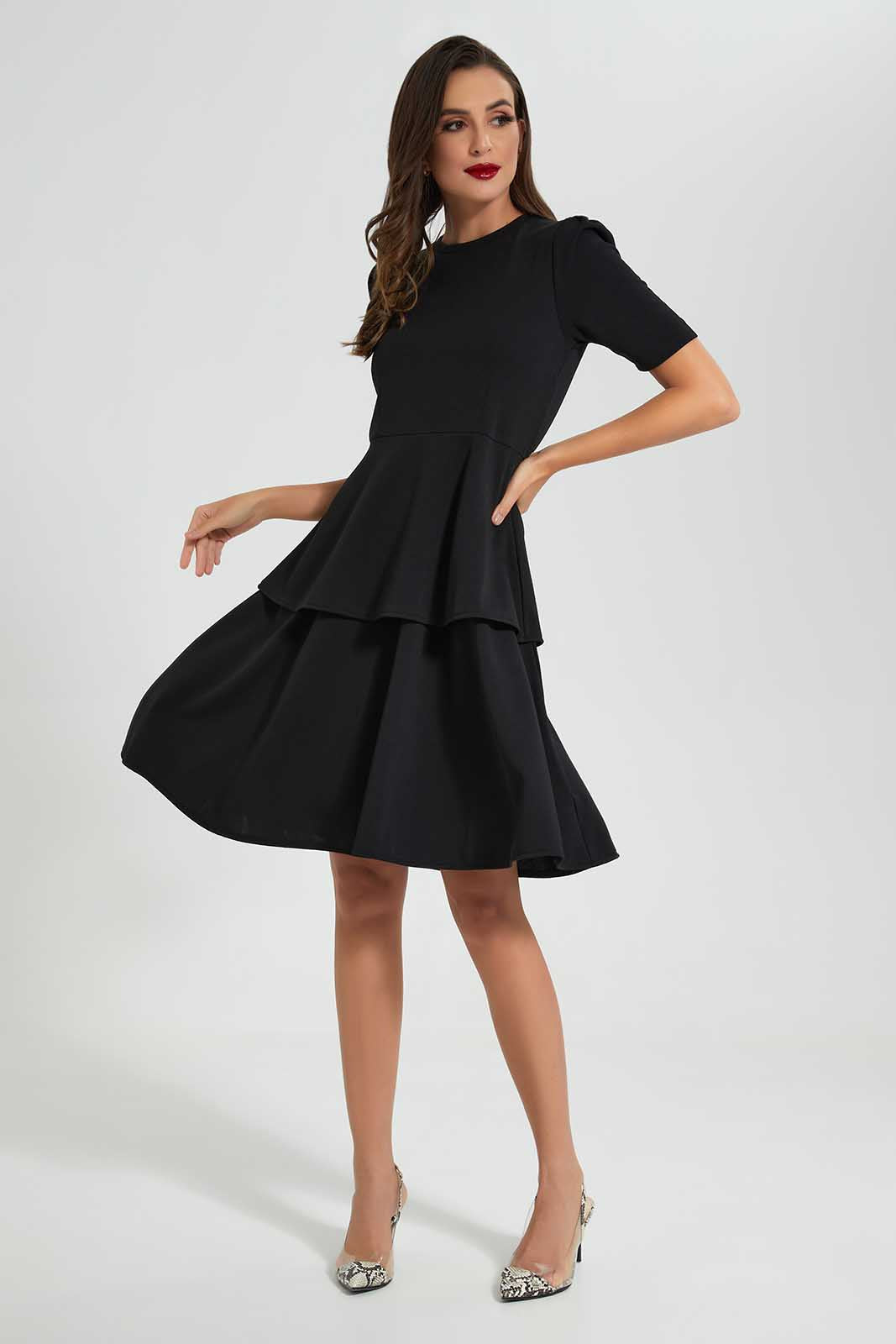 Redtag-Black-Tier-Dress-Category:Dresses,-Colour:Black,-Deals:New-In,-Filter:Women's-Clothing,-LDC,-LDC-Dresses,-New-In-LDC-APL,-Non-Sale,-Section:Women,-W22O-Women's-