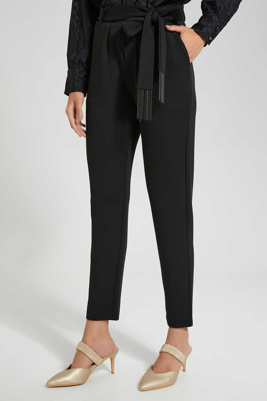 Redtag-Black-Tailored-Pant-With-Belt-Hanging-Trim-Category:Trousers,-Colour:Black,-Deals:New-In,-Filter:Women's-Clothing,-LDC,-LDC-Trousers,-New-In-LDC-APL,-Non-Sale,-Section:Women,-W22O-Women's-