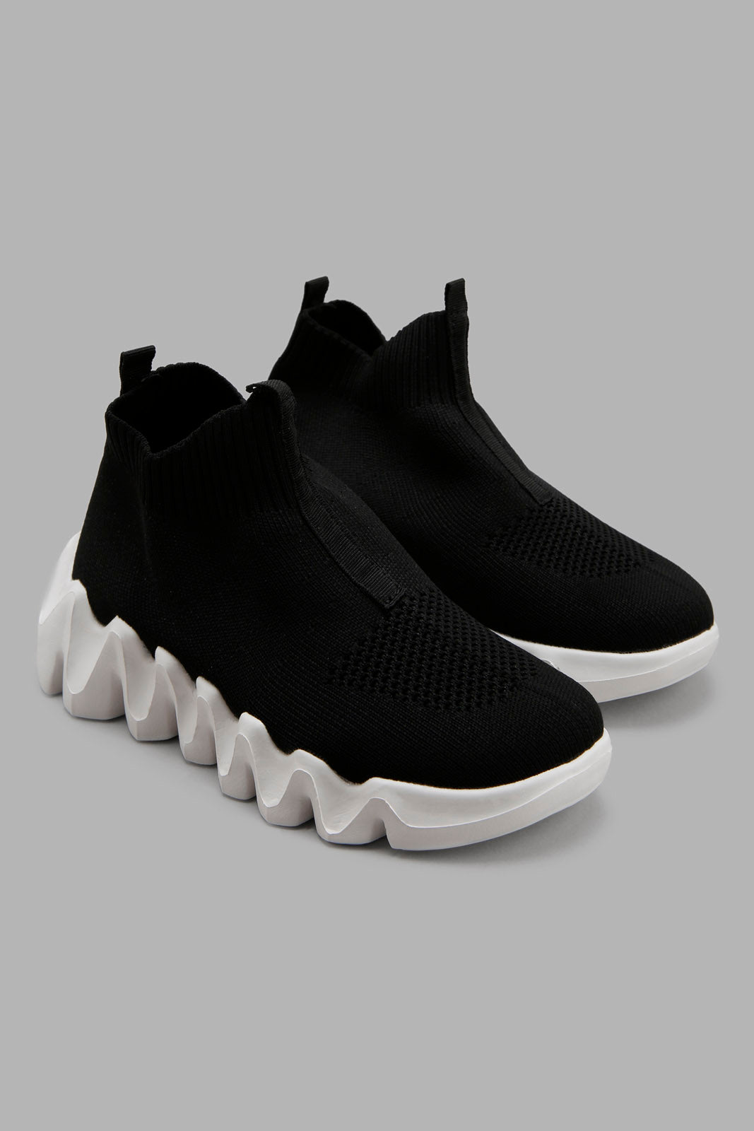 Redtag-Black-Knit-High-Top-BOY-Trainers,-Category:Trainers,-Colour:Black,-Deals:New-In,-Filter:Boys-Footwear-(3-to-5-Yrs),-New-In-BOY-FOO,-Non-Sale,-Section:Boys-(0-to-14Yrs),-W22A-Boys-3 to 5 Years
