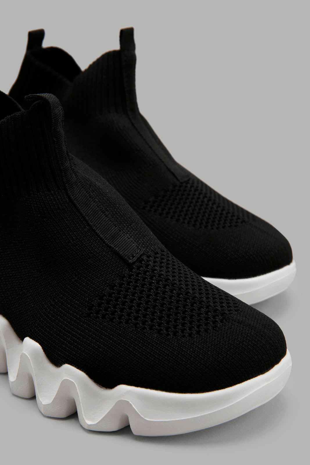 Redtag-Black-Knit-High-Top-BOY-Trainers,-Category:Trainers,-Colour:Black,-Deals:New-In,-Filter:Boys-Footwear-(3-to-5-Yrs),-New-In-BOY-FOO,-Non-Sale,-Section:Boys-(0-to-14Yrs),-W22A-Boys-3 to 5 Years
