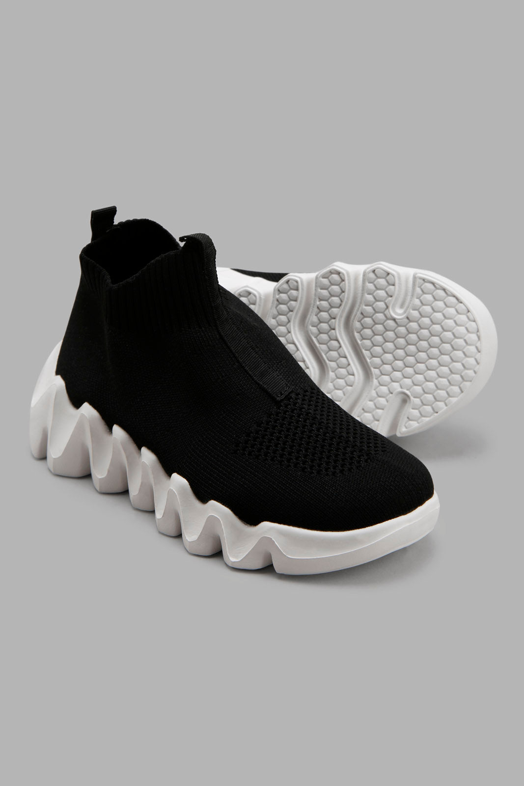 Redtag-Black-Knit-High-Top-BOY-Trainers,-Category:Trainers,-Colour:Black,-Deals:New-In,-Filter:Boys-Footwear-(3-to-5-Yrs),-New-In-BOY-FOO,-Non-Sale,-Section:Boys-(0-to-14Yrs),-W22A-Boys-3 to 5 Years