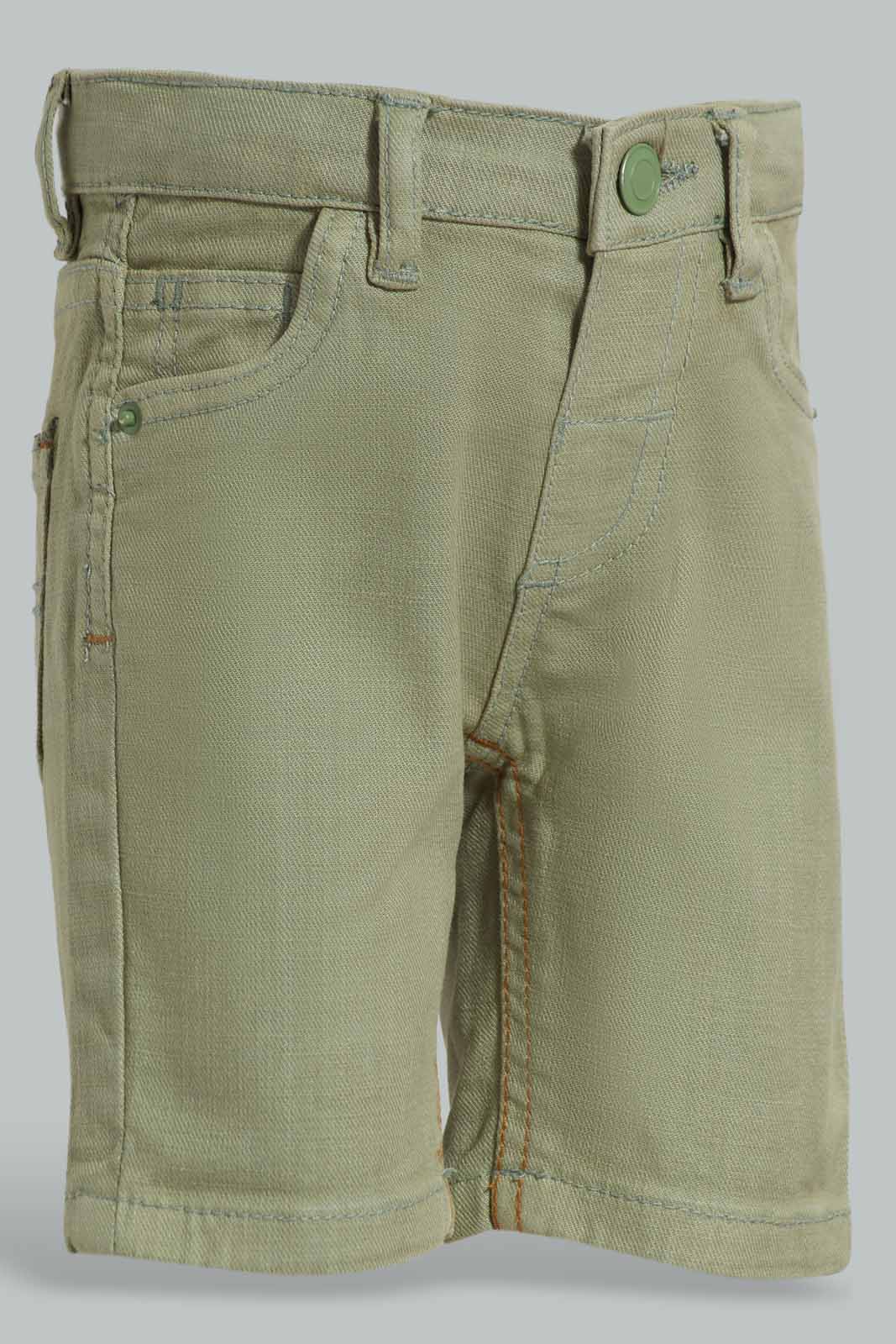 Redtag-Oil-Green-Color-Denim-Shorts-Category:Shorts,-Colour:Green,-Deals:New-In,-Filter:Infant-Boys-(3-to-24-Mths),-INB-Shorts,-New-In-INB-APL,-Non-Sale,-Section:Boys-(0-to-14Yrs),-W22O-Infant-Boys-3 to 24 Months