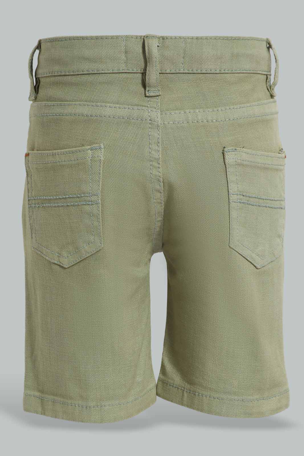 Redtag-Oil-Green-Color-Denim-Shorts-Category:Shorts,-Colour:Green,-Deals:New-In,-Filter:Infant-Boys-(3-to-24-Mths),-INB-Shorts,-New-In-INB-APL,-Non-Sale,-Section:Boys-(0-to-14Yrs),-W22O-Infant-Boys-3 to 24 Months