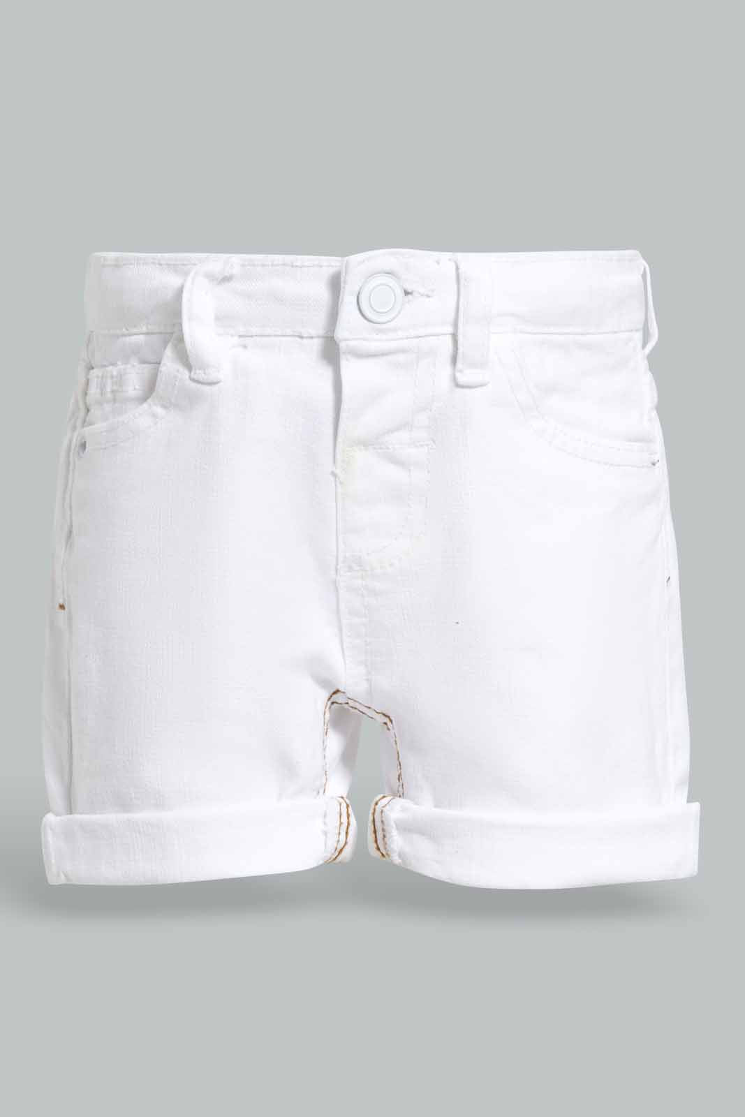 Redtag-White-Color-Denim-Shorts-Category:Shorts,-Colour:White,-Deals:New-In,-Filter:Infant-Boys-(3-to-24-Mths),-INB-Shorts,-New-In-INB-APL,-Non-Sale,-Section:Boys-(0-to-14Yrs),-W22O-Infant-Boys-3 to 24 Months
