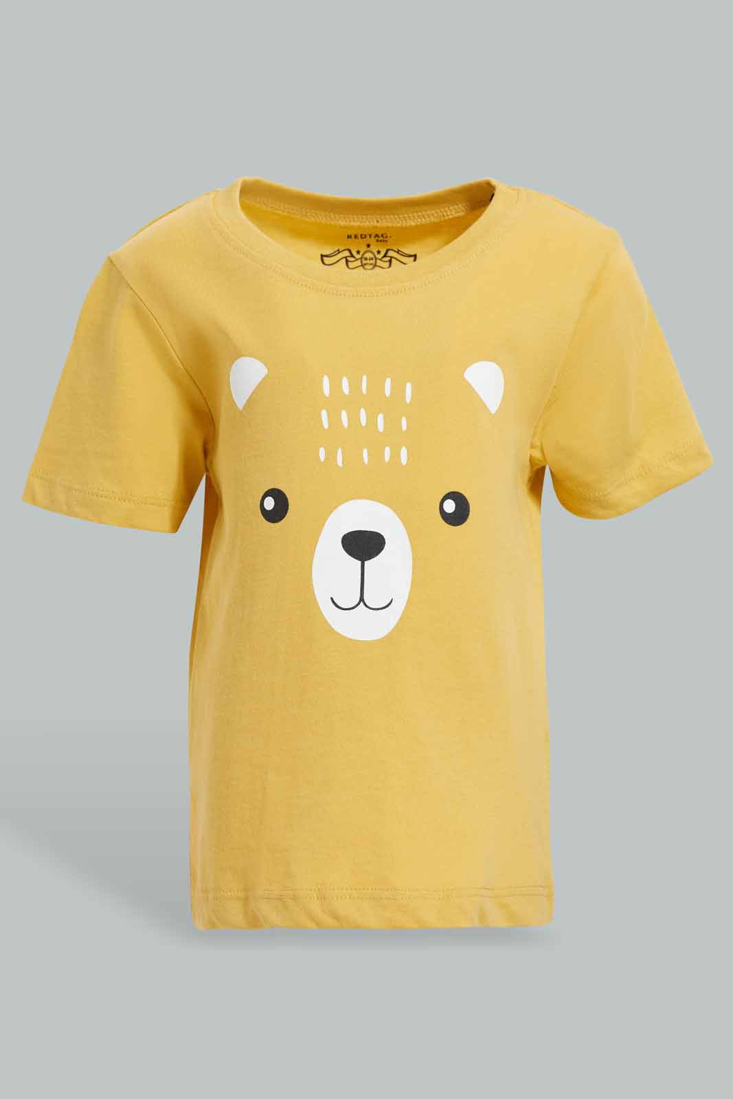 Redtag-Rattan-2-Pack-Striped-And-Solid-Tshirt-Category:T-Shirts,-Colour:Mustard,-Deals:New-In,-Filter:Infant-Boys-(3-to-24-Mths),-INB-T-Shirts,-New-In-INB-APL,-Non-Sale,-Section:Boys-(0-to-14Yrs),-W22O-Infant-Boys-