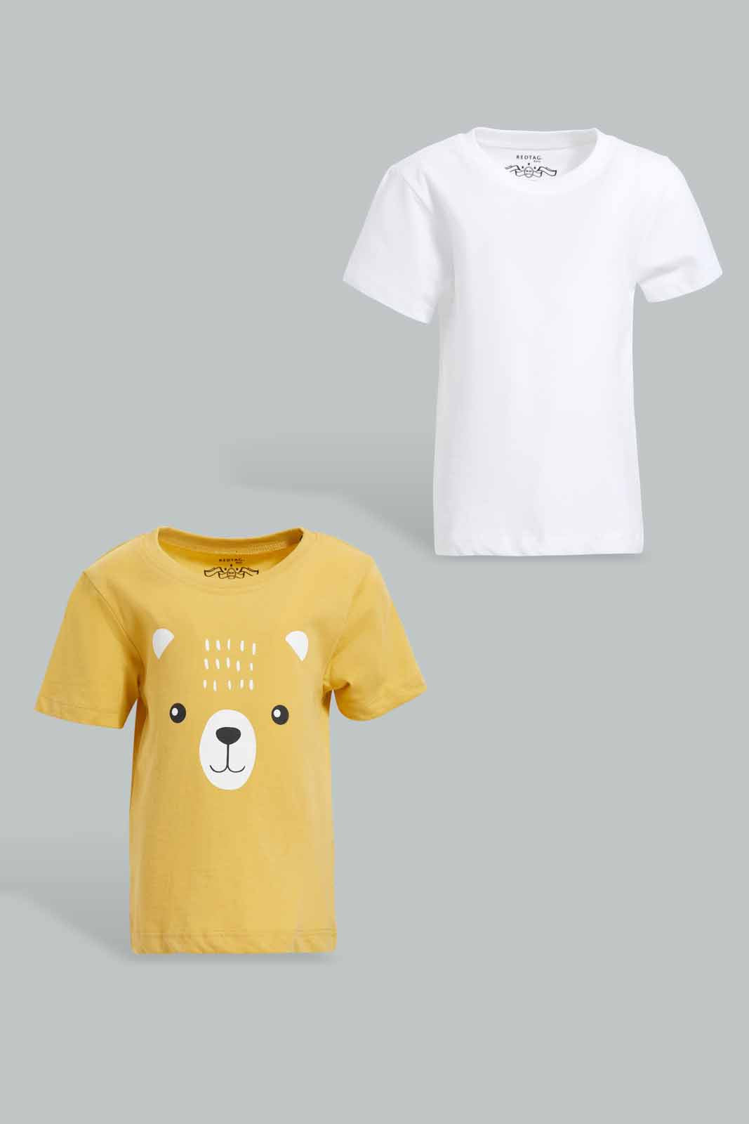 Redtag-Rattan-2-Pack-Striped-And-Solid-Tshirt-Category:T-Shirts,-Colour:Mustard,-Deals:New-In,-Filter:Infant-Boys-(3-to-24-Mths),-INB-T-Shirts,-New-In-INB-APL,-Non-Sale,-Section:Boys-(0-to-14Yrs),-W22O-Infant-Boys-