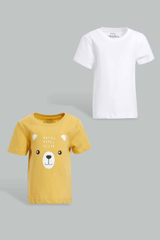 Redtag-Rattan-2-Pack-Striped-And-Solid-Tshirt-Category:T-Shirts,-Colour:Mustard,-Deals:New-In,-Filter:Infant-Boys-(3-to-24-Mths),-INB-T-Shirts,-New-In-INB-APL,-Non-Sale,-Section:Boys-(0-to-14Yrs),-W22O-Infant-Boys-