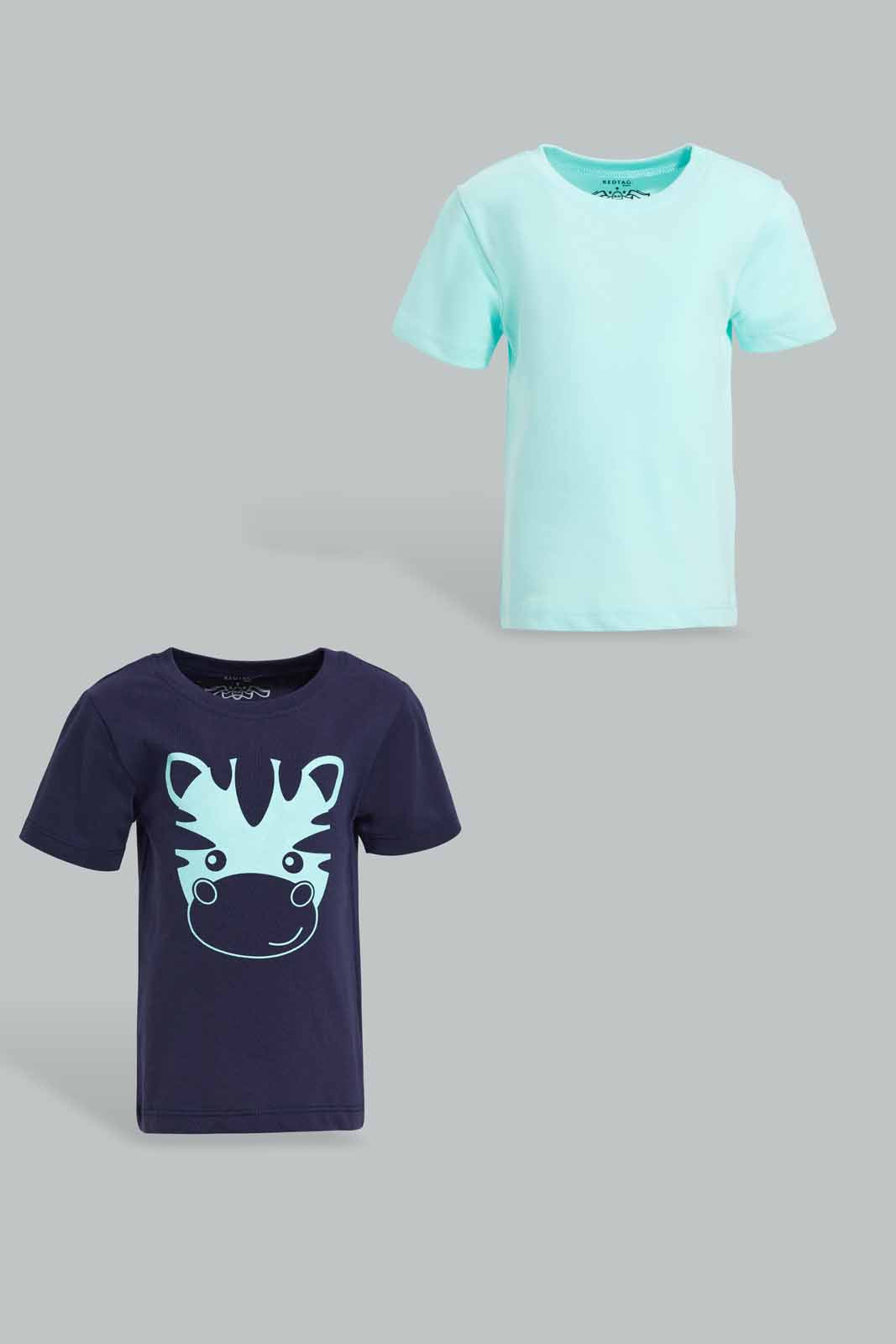 Redtag-Navy-And-Blue-2-Pack-Solid-And-Striped-Tshirt-Category:T-Shirts,-Colour:Navy,-Deals:New-In,-Filter:Infant-Boys-(3-to-24-Mths),-INB-T-Shirts,-New-In-INB-APL,-Non-Sale,-Section:Boys-(0-to-14Yrs),-W22O-Infant-Boys-