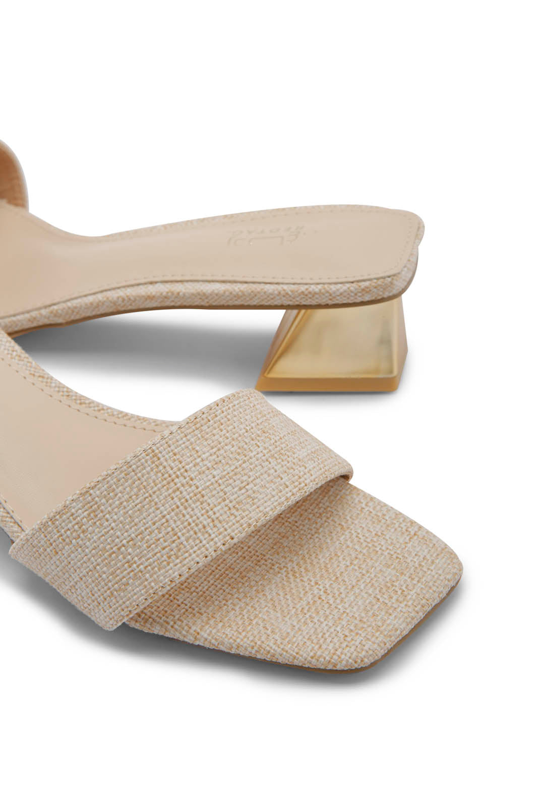 Redtag-Beige-Textured-Mule-With-Gold-Heel-Category:Sandals,-Colour:Beige,-Deals:New-In,-Dept:Ladieswear,-Filter:Women's-Footwear,-Foo-Women-heel,-LEC-Sandals,-New-In-Women-FOO,-Non-Sale,-Section:Women,-W22B-Women's-
