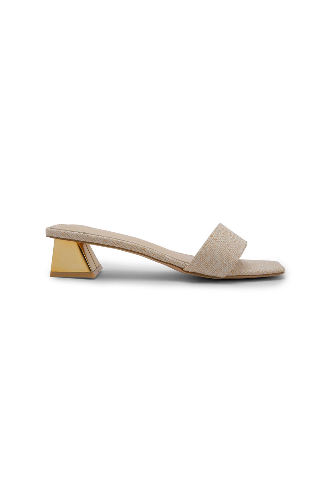 Redtag-Beige-Textured-Mule-With-Gold-Heel-Category:Sandals,-Colour:Beige,-Deals:New-In,-Dept:Ladieswear,-Filter:Women's-Footwear,-Foo-Women-heel,-LEC-Sandals,-New-In-Women-FOO,-Non-Sale,-Section:Women,-W22B-Women's-