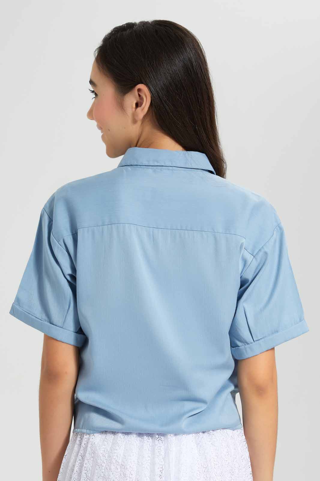 Redtag-Blue-Denim-Front-Tie-Shorts-Category:Blouses,-Colour:Blue,-Deals:New-In,-Filter:Senior-Girls-(9-to-14-Yrs),-GSR-Blouses,-New-In-GSR-APL,-Non-Sale,-Section:Girls-(0-to-14Yrs),-W22O-Senior-Girls-9 to 14 Years