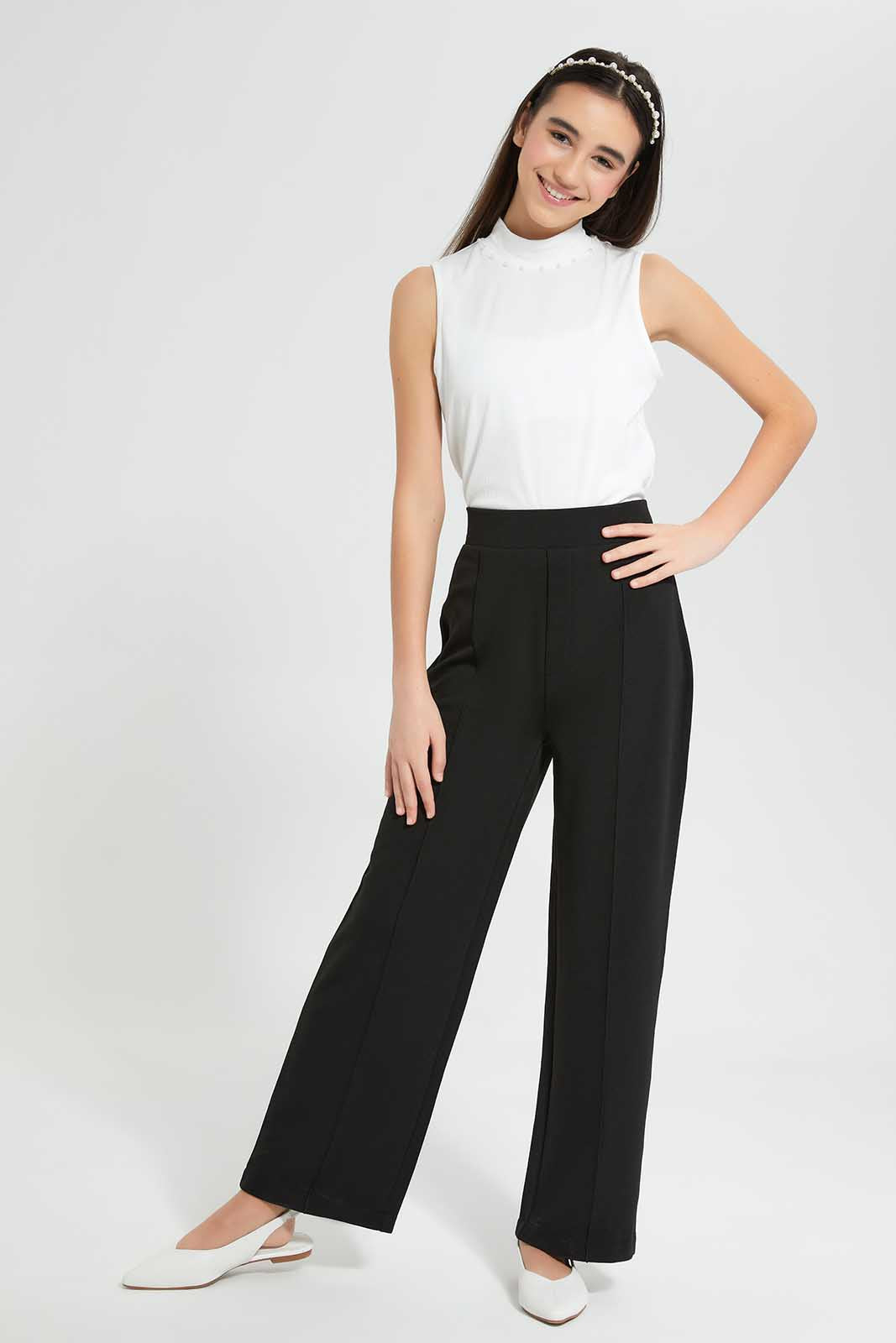 Redtag-White-Highneck-Rib-Top-Category:Blouses,-Colour:White,-Deals:New-In,-Filter:Senior-Girls-(9-to-14-Yrs),-GSR-Blouses,-New-In-GSR-APL,-Non-Sale,-Section:Girls-(0-to-14Yrs),-W22O-Senior-Girls-9 to 14 Years