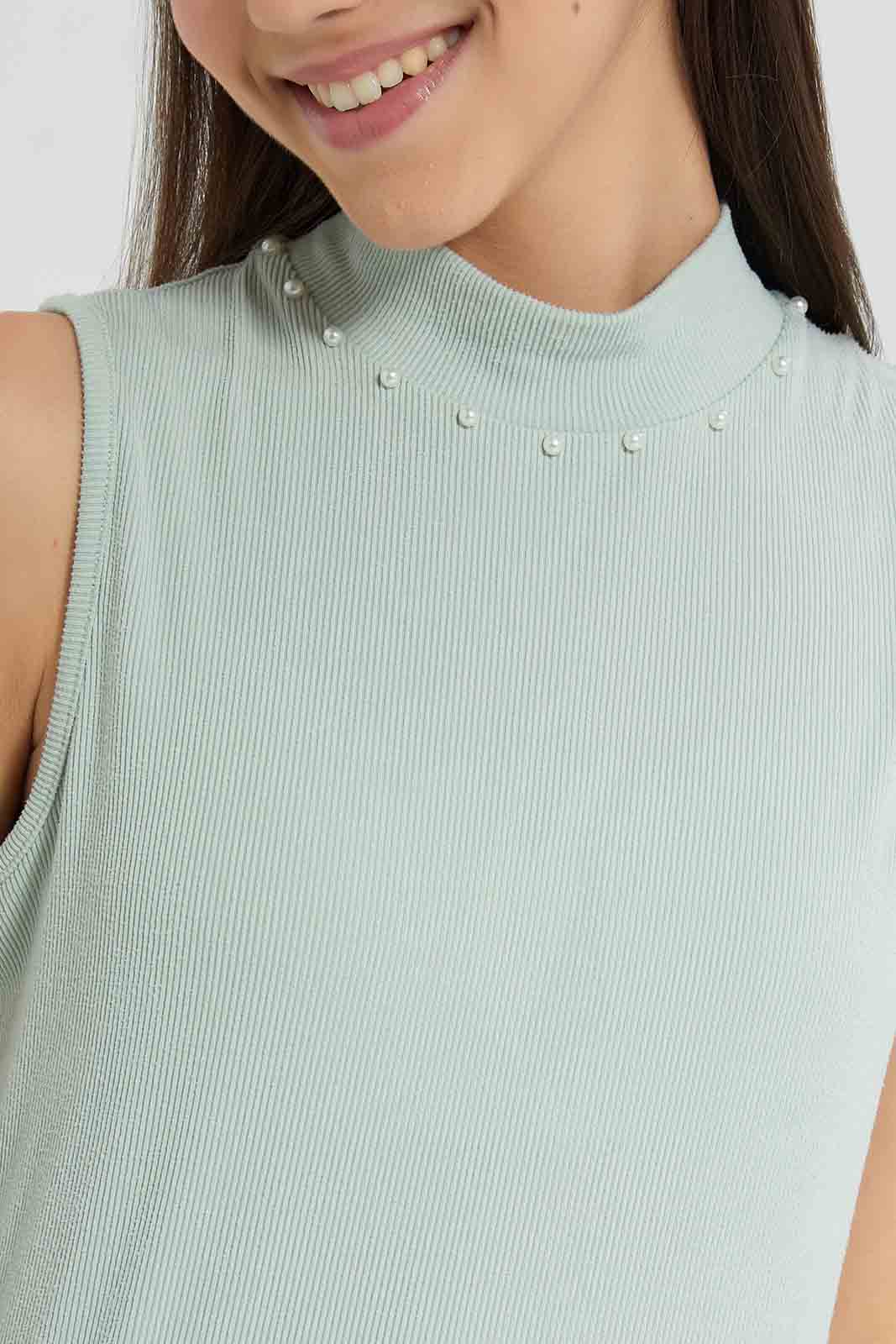 Redtag-Mint-Highneck-Rib-Top-Category:Blouses,-Colour:Mint,-Deals:New-In,-Filter:Senior-Girls-(9-to-14-Yrs),-GSR-Blouses,-New-In-GSR-APL,-Non-Sale,-Section:Girls-(0-to-14Yrs),-W22O-Senior-Girls-9 to 14 Years