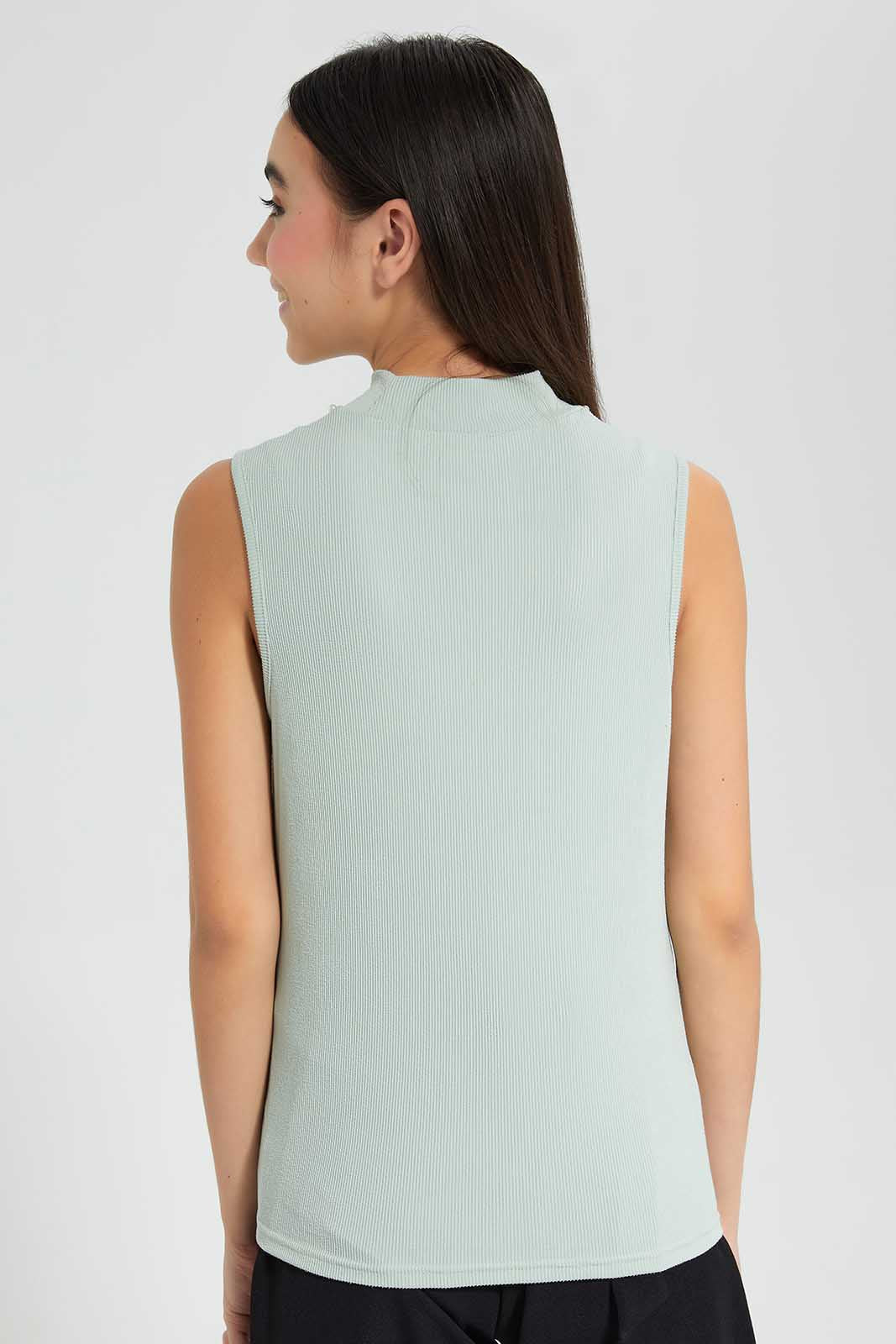 Redtag-Mint-Highneck-Rib-Top-Category:Blouses,-Colour:Mint,-Deals:New-In,-Filter:Senior-Girls-(9-to-14-Yrs),-GSR-Blouses,-New-In-GSR-APL,-Non-Sale,-Section:Girls-(0-to-14Yrs),-W22O-Senior-Girls-9 to 14 Years