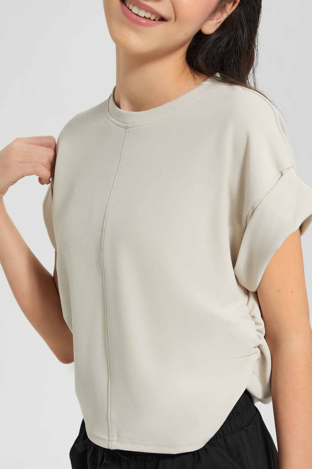 Redtag-Beige-Top-With-Gathering-On-Side-Category:Blouses,-Colour:Beige,-Deals:New-In,-Filter:Senior-Girls-(9-to-14-Yrs),-GSR-Blouses,-New-In-GSR-APL,-Non-Sale,-Section:Girls-(0-to-14Yrs),-W22O-Senior-Girls-9 to 14 Years