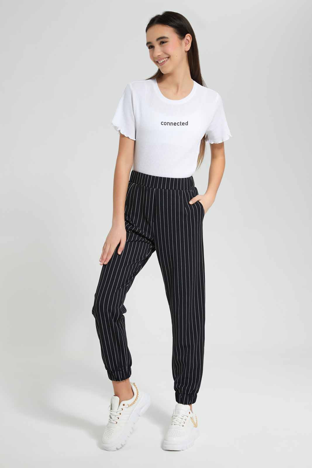Redtag-Black/White-Stripes-Knitted-Harem-Pant-Category:Trousers,-Colour:Assorted,-Deals:New-In,-Filter:Senior-Girls-(9-to-14-Yrs),-GSR-Trousers,-New-In-GSR-APL,-Non-Sale,-Section:Girls-(0-to-14Yrs),-TBL,-W22O-Senior-Girls-9 to 14 Years