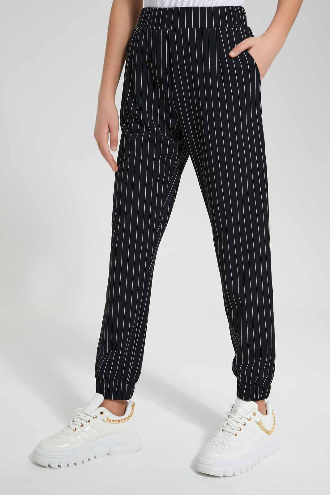 Redtag-Black/White-Stripes-Knitted-Harem-Pant-Category:Trousers,-Colour:Assorted,-Deals:New-In,-Filter:Senior-Girls-(9-to-14-Yrs),-GSR-Trousers,-New-In-GSR-APL,-Non-Sale,-Section:Girls-(0-to-14Yrs),-TBL,-W22O-Senior-Girls-9 to 14 Years