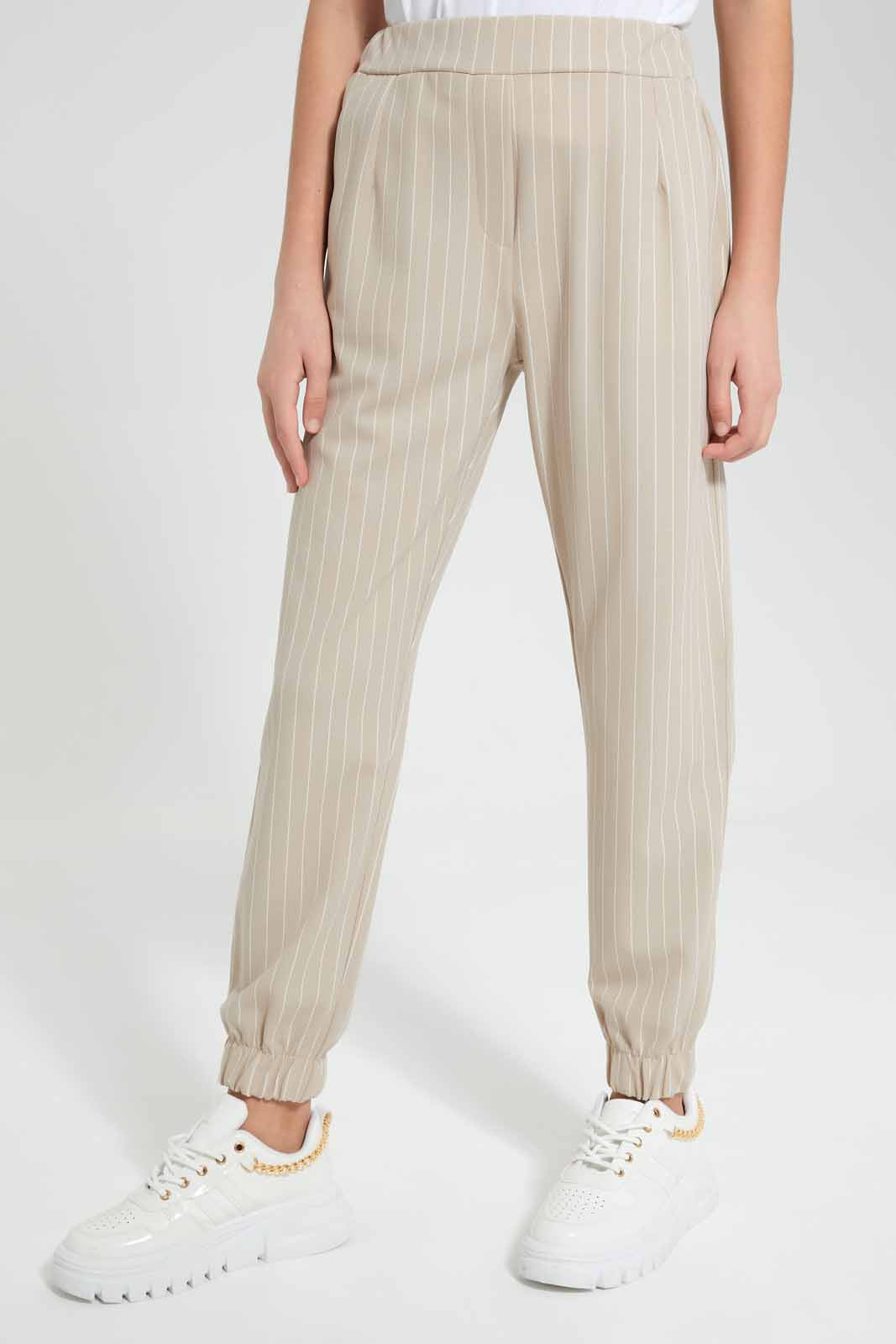 Redtag-Beige/White-Stripes-Knitted-Harem-Pant-Category:Trousers,-Colour:Assorted,-Deals:New-In,-Filter:Senior-Girls-(9-to-14-Yrs),-GSR-Trousers,-New-In-GSR-APL,-Non-Sale,-Section:Girls-(0-to-14Yrs),-TBL,-W22O-Senior-Girls-9 to 14 Years