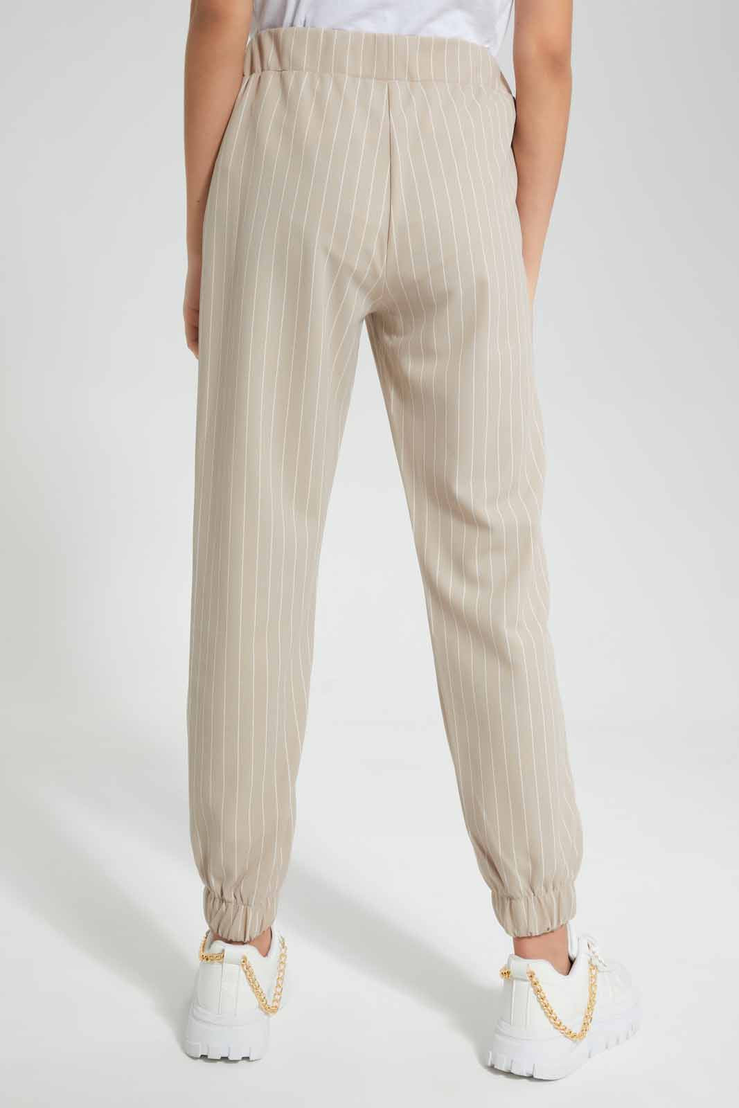 Redtag-Beige/White-Stripes-Knitted-Harem-Pant-Category:Trousers,-Colour:Assorted,-Deals:New-In,-Filter:Senior-Girls-(9-to-14-Yrs),-GSR-Trousers,-New-In-GSR-APL,-Non-Sale,-Section:Girls-(0-to-14Yrs),-TBL,-W22O-Senior-Girls-9 to 14 Years
