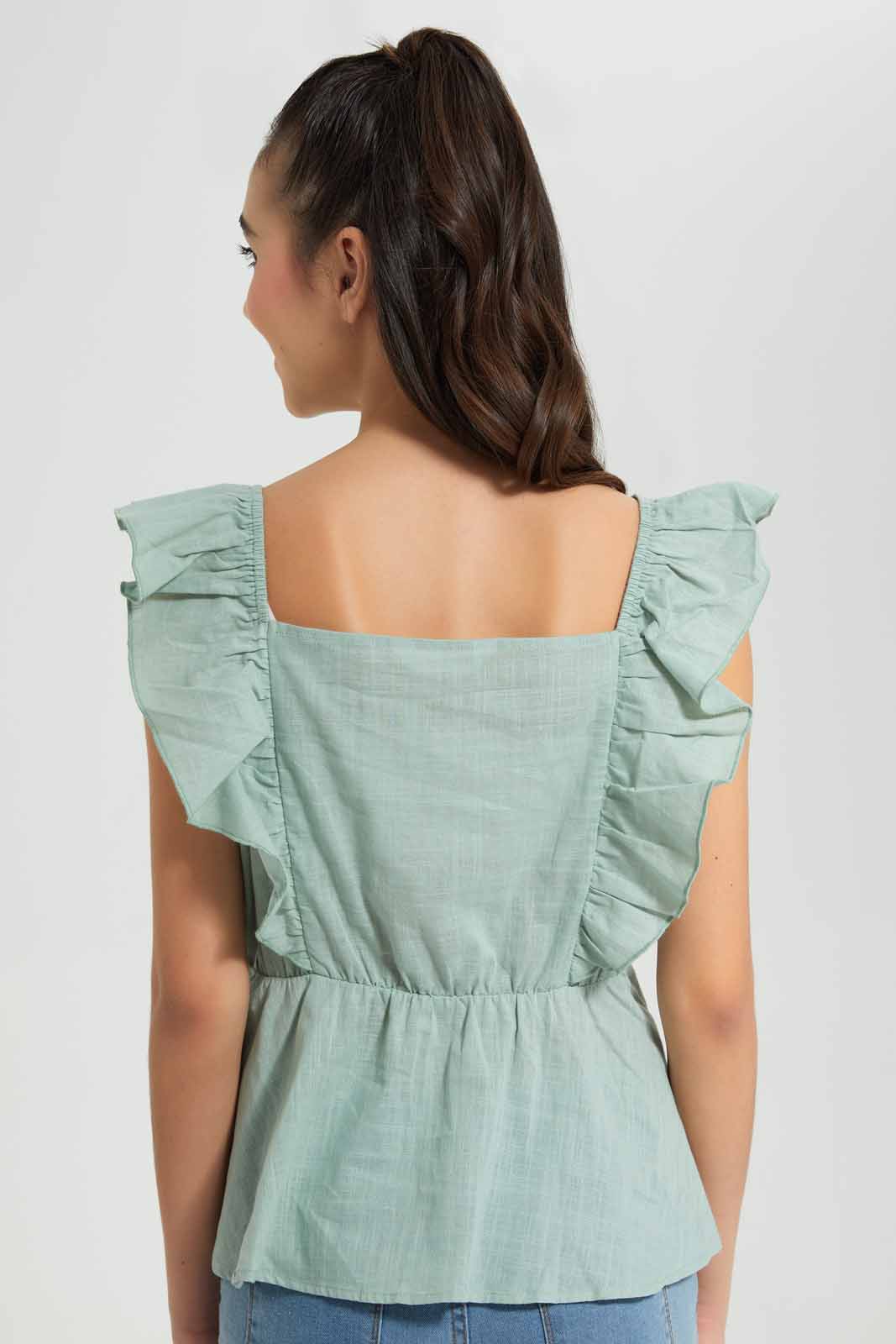 Redtag-Mint-Ruffled-Front-Blouse-Category:Blouses,-Colour:Mint,-Deals:New-In,-Filter:Senior-Girls-(9-to-14-Yrs),-GSR-Blouses,-New-In-GSR-APL,-Non-Sale,-Section:Girls-(0-to-14Yrs),-W22O-Senior-Girls-9 to 14 Years