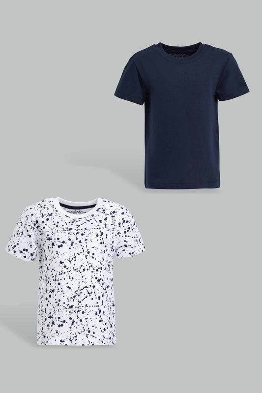 Redtag-Navy-Solid-And-White-Splatter-Print-Tshirt-2-Pack-Category:T-Shirts,-Colour:Navy,-Deals:New-In,-Filter:Infant-Boys-(3-to-24-Mths),-INB-T-Shirts,-New-In-INB-APL,-Non-Sale,-Section:Boys-(0-to-14Yrs),-W22O-Infant-Boys-