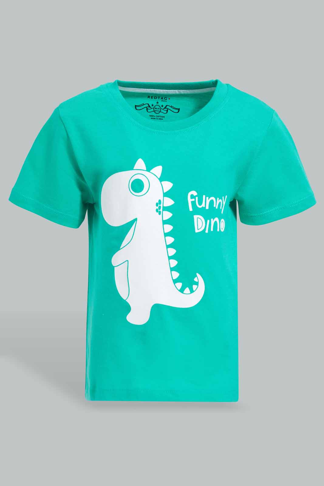 Redtag-Green-Dino-Tshirt-With-White-Solid-Tshirt-2-Pack-Category:T-Shirts,-Colour:Green,-Deals:New-In,-Filter:Infant-Boys-(3-to-24-Mths),-INB-T-Shirts,-New-In-INB-APL,-Non-Sale,-Section:Boys-(0-to-14Yrs),-VLM,-W22O-Infant-Boys-