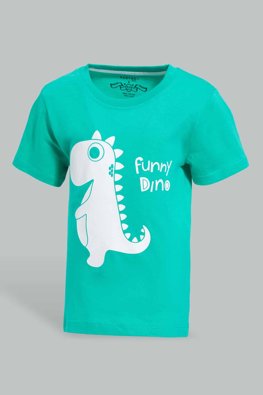 Redtag-Green-Dino-Tshirt-With-White-Solid-Tshirt-2-Pack-Category:T-Shirts,-Colour:Green,-Deals:New-In,-Filter:Infant-Boys-(3-to-24-Mths),-INB-T-Shirts,-New-In-INB-APL,-Non-Sale,-Section:Boys-(0-to-14Yrs),-VLM,-W22O-Infant-Boys-
