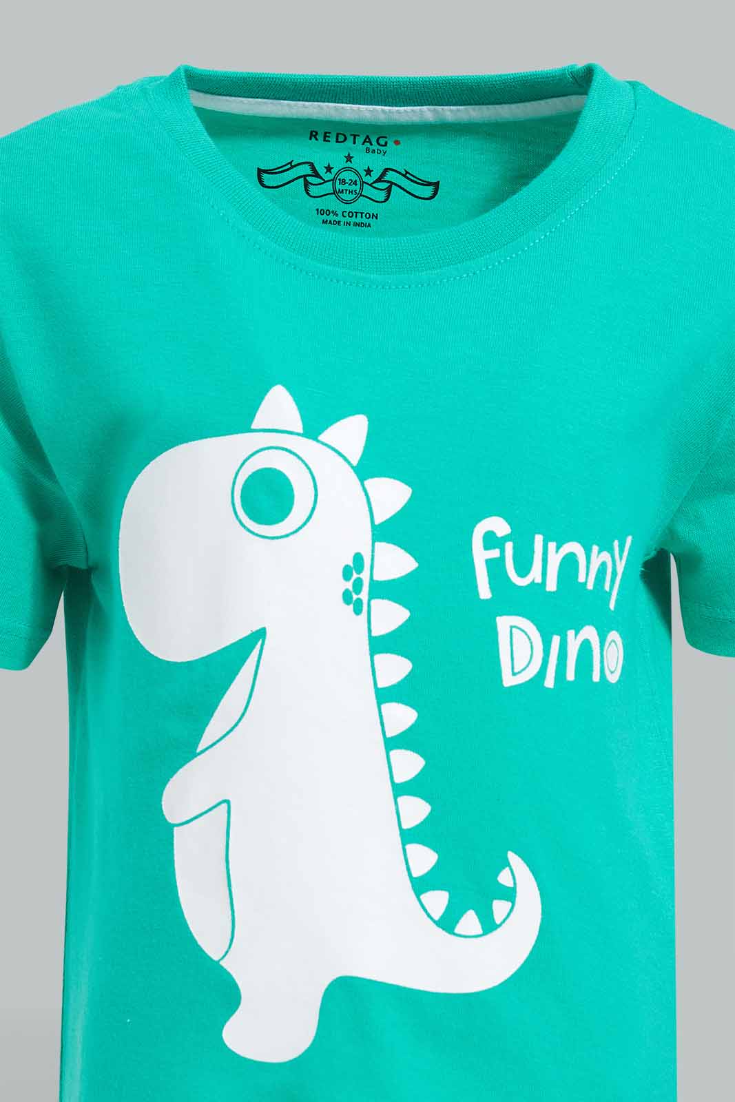 Redtag-Green-Dino-Tshirt-With-White-Solid-Tshirt-2-Pack-Category:T-Shirts,-Colour:Green,-Deals:New-In,-Filter:Infant-Boys-(3-to-24-Mths),-INB-T-Shirts,-New-In-INB-APL,-Non-Sale,-Section:Boys-(0-to-14Yrs),-VLM,-W22O-Infant-Boys-