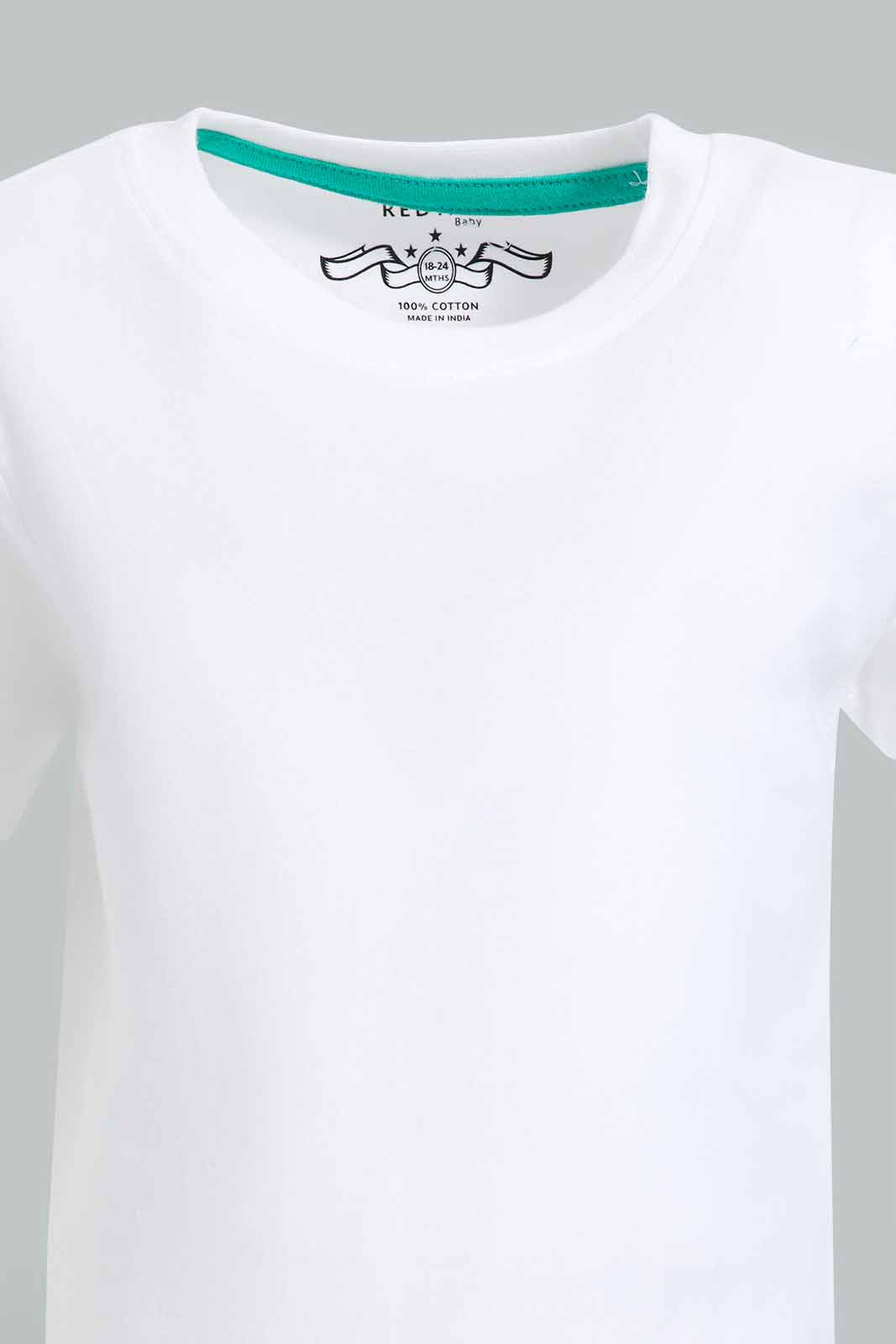 Redtag-Green-Dino-Tshirt-With-White-Solid-Tshirt-2-Pack-Category:T-Shirts,-Colour:Green,-Deals:New-In,-Filter:Infant-Boys-(3-to-24-Mths),-INB-T-Shirts,-New-In-INB-APL,-Non-Sale,-Section:Boys-(0-to-14Yrs),-VLM,-W22O-Infant-Boys-