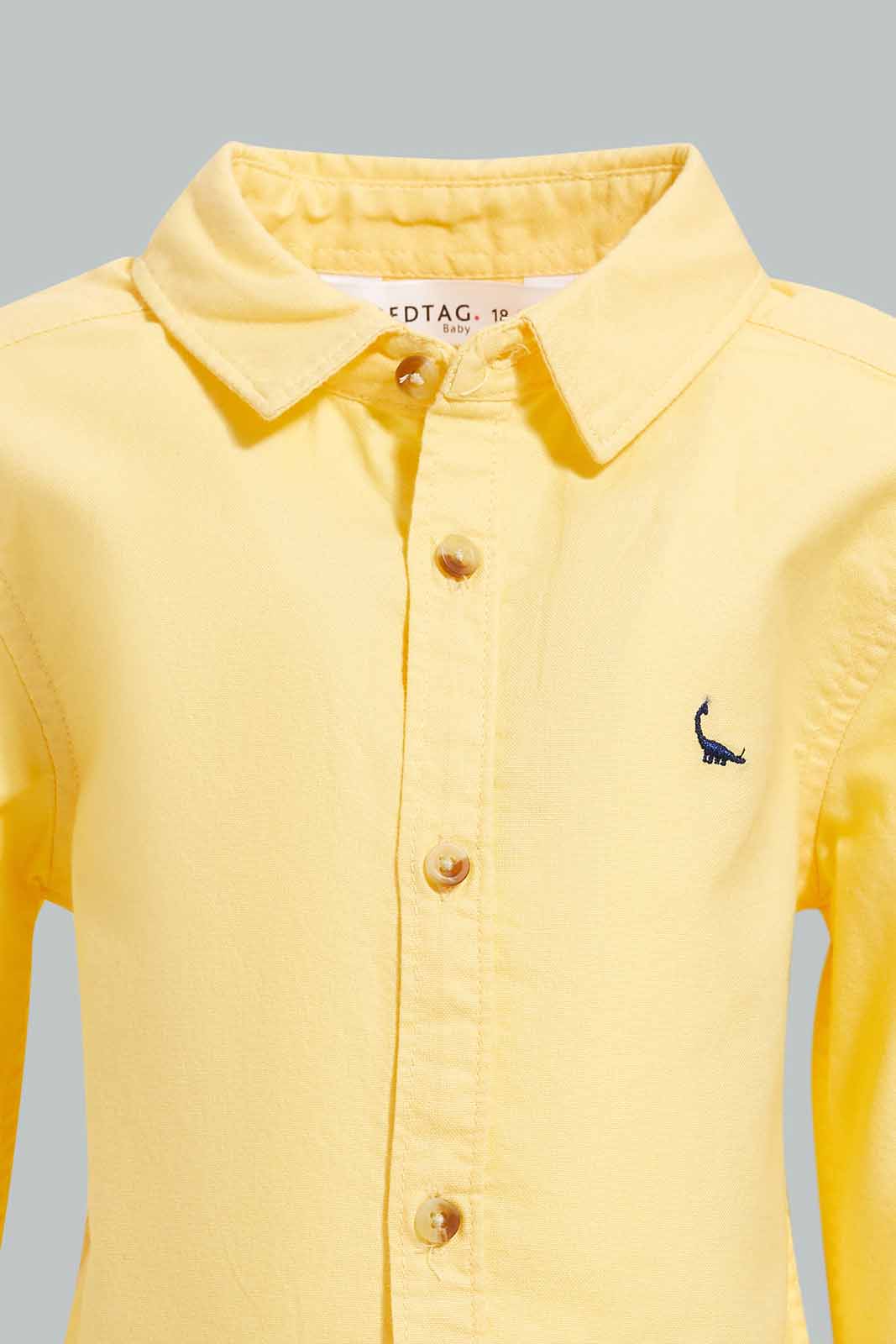 Redtag-Yellow-Oxford-Shirts-Long-Sleeve-Category:Shirts,-Colour:Yellow,-Deals:New-In,-Filter:Infant-Boys-(3-to-24-Mths),-INB-Shirts,-New-In-INB-APL,-Non-Sale,-Section:Boys-(0-to-14Yrs),-W22O-Infant-Boys-3 to 24 Months