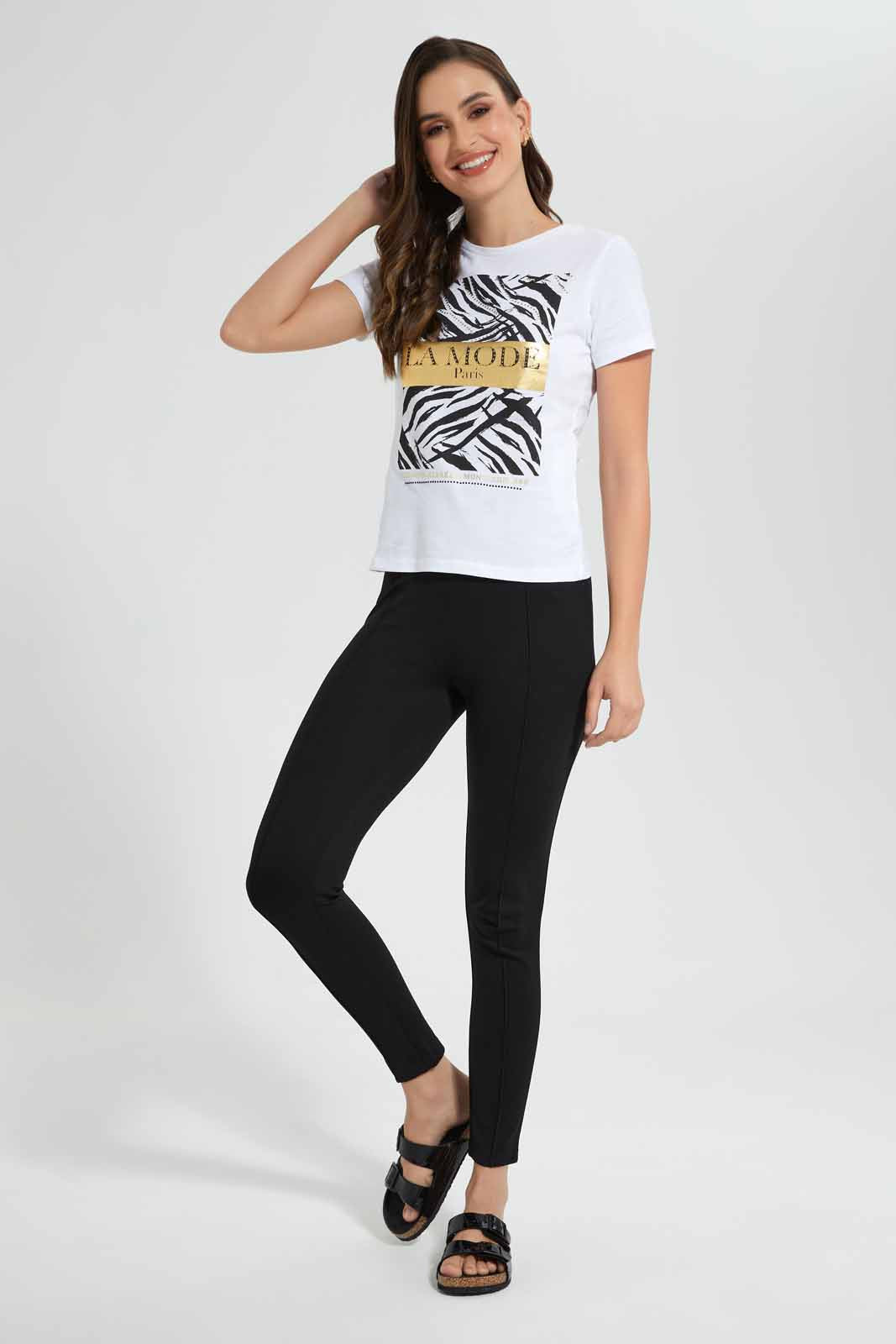 Redtag-Black-Pleated-Pontie-Legging-.-Category:Jeggings,-Colour:Black,-Deals:New-In,-Filter:Women's-Clothing,-New-In-Women,-Non-Sale,-Section:Women,-W22O,-Women-Jeggings-Women's-