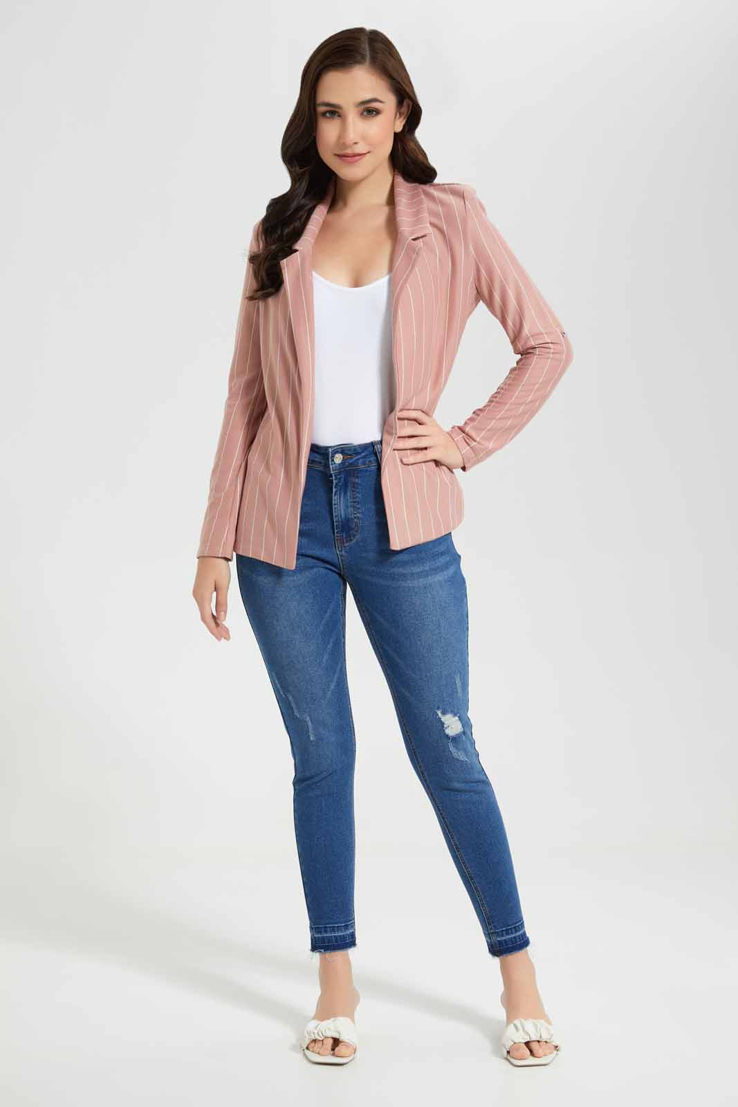 Redtag-Pink-Solid-Roll-Up-Sleeve-Jacket-Category:Jackets,-Colour:Apricot,-Deals:New-In,-Filter:Women's-Clothing,-New-In-Women-APL,-Non-Sale,-Section:Women,-W22O,-Women-Jackets-Women's-