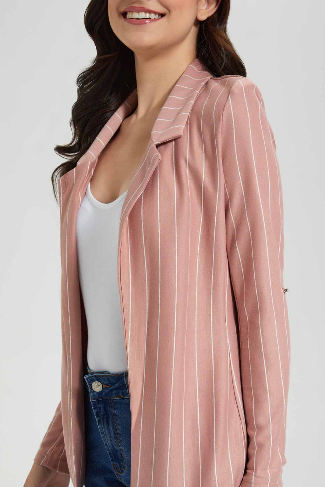 Redtag-Pink-Solid-Roll-Up-Sleeve-Jacket-Category:Jackets,-Colour:Apricot,-Deals:New-In,-Filter:Women's-Clothing,-New-In-Women-APL,-Non-Sale,-Section:Women,-W22O,-Women-Jackets-Women's-