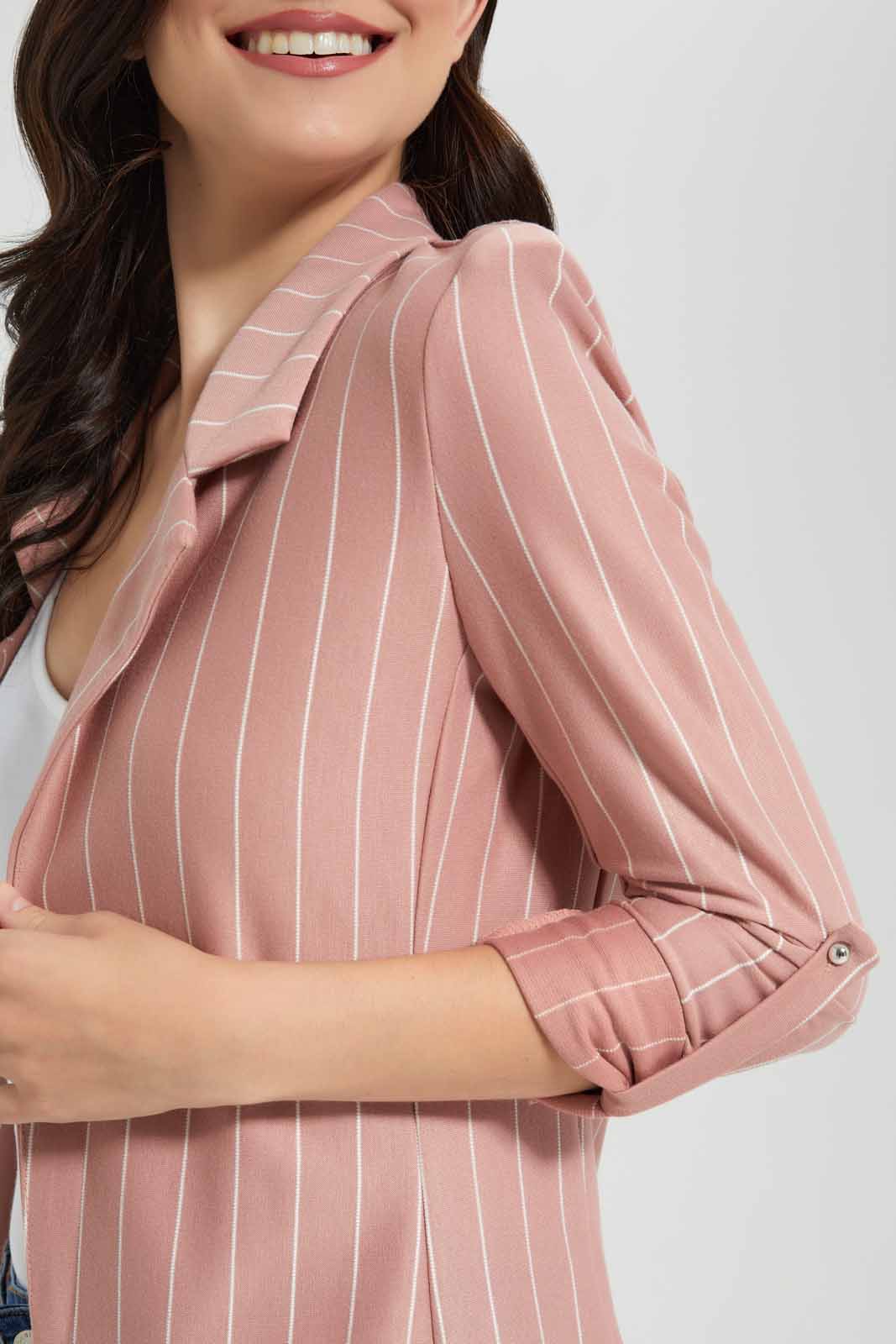 Redtag-Pink-Solid-Roll-Up-Sleeve-Jacket-Category:Jackets,-Colour:Apricot,-Deals:New-In,-Filter:Women's-Clothing,-New-In-Women-APL,-Non-Sale,-Section:Women,-W22O,-Women-Jackets-Women's-